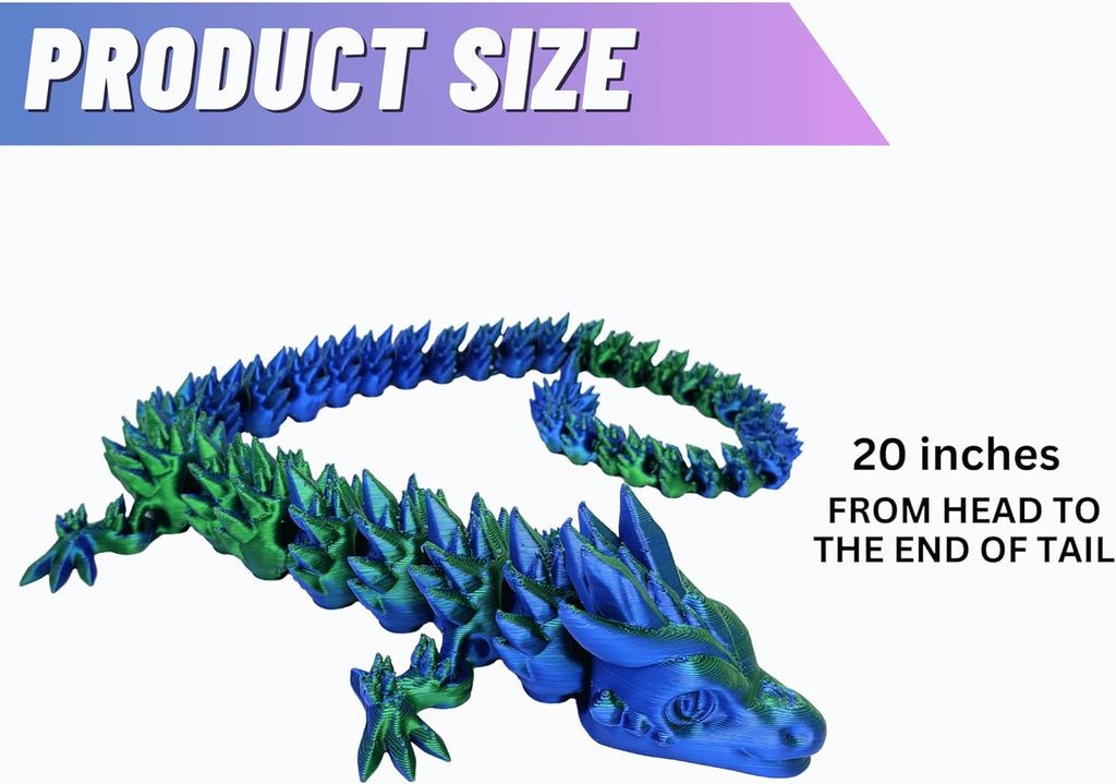 20" Articulated 3D Printed Dragon – Color-Changing Fidget Figurine, Mythical Figure, Made in USA, 3D Printed Toys - Valentines Day Gift for Boys and Girls (Rainbow with Blue Egg)