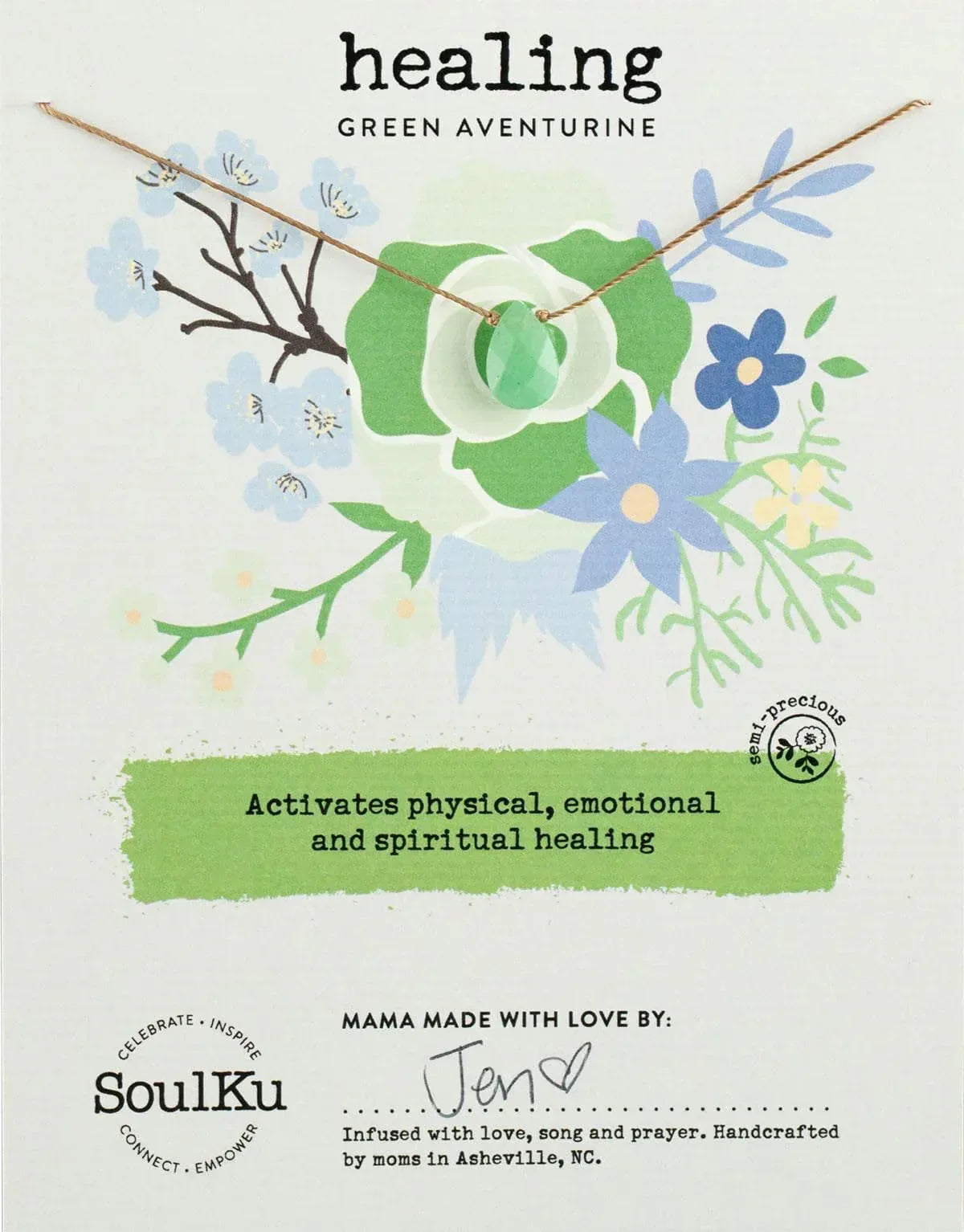 SoulKu Handcrafted Necklace, Empowerment Jewelry With Healing Crystal, Inspirational Jewelry For Women, Mom & Sister Gifts, 2" Extender With Lobster Clasp, 16" Nylon Cord - Handmade Lifestyle Shop