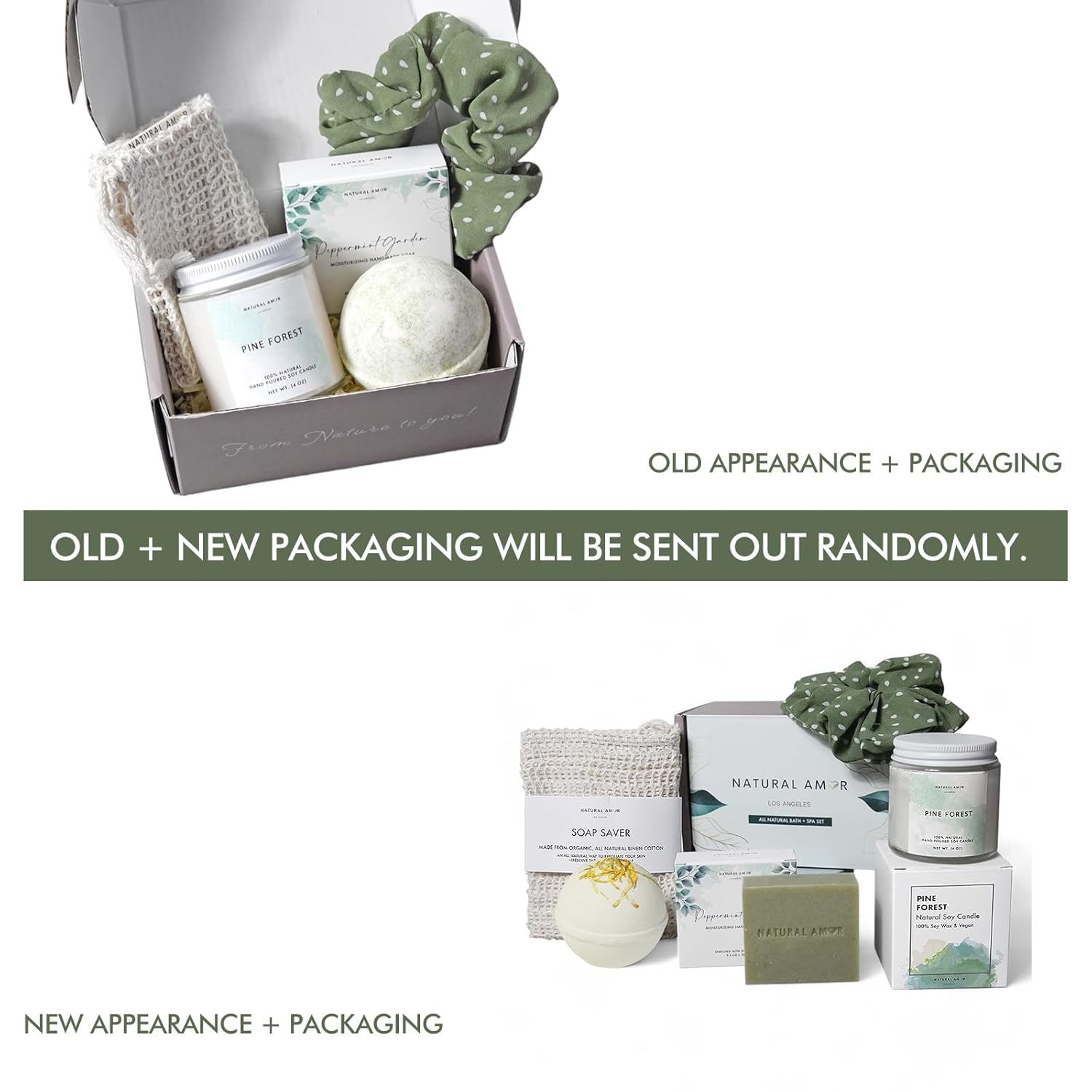 Natural Amor Handmade Spa Gift Set 6 pcs– Includes Citrus Bath Bomb, Lavender Hand Cream, Soap, Bath Salt, Candle – Relaxing Self-Care Kit for Women