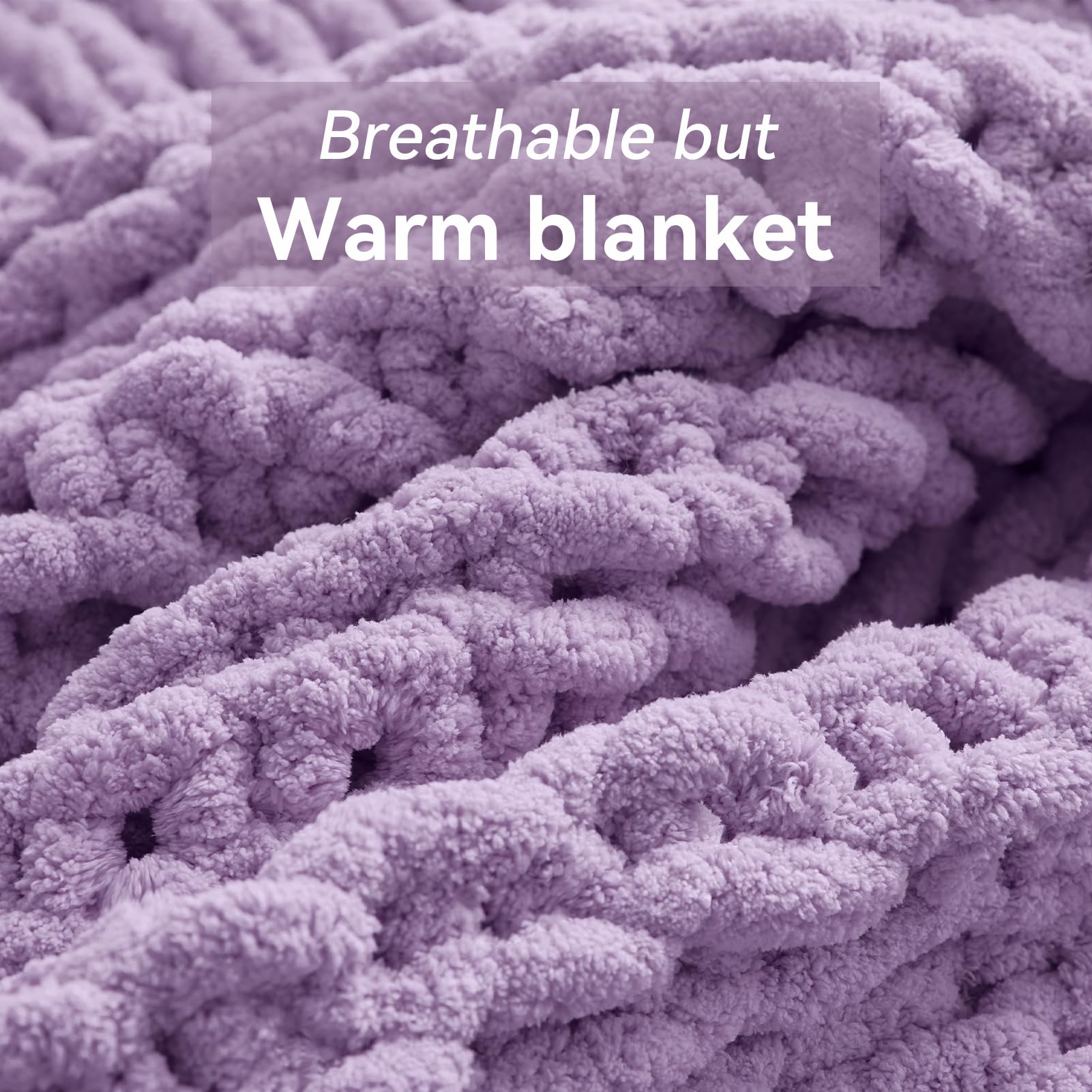 Chunky Knit Throw Blanket, 50''*60'' Knitted Throw Chenille Yarn for Bed Couch, Handmade Cream Crochet Big Thick Blanket, Machine Washable Cute Comfy Blanket for Home Decor