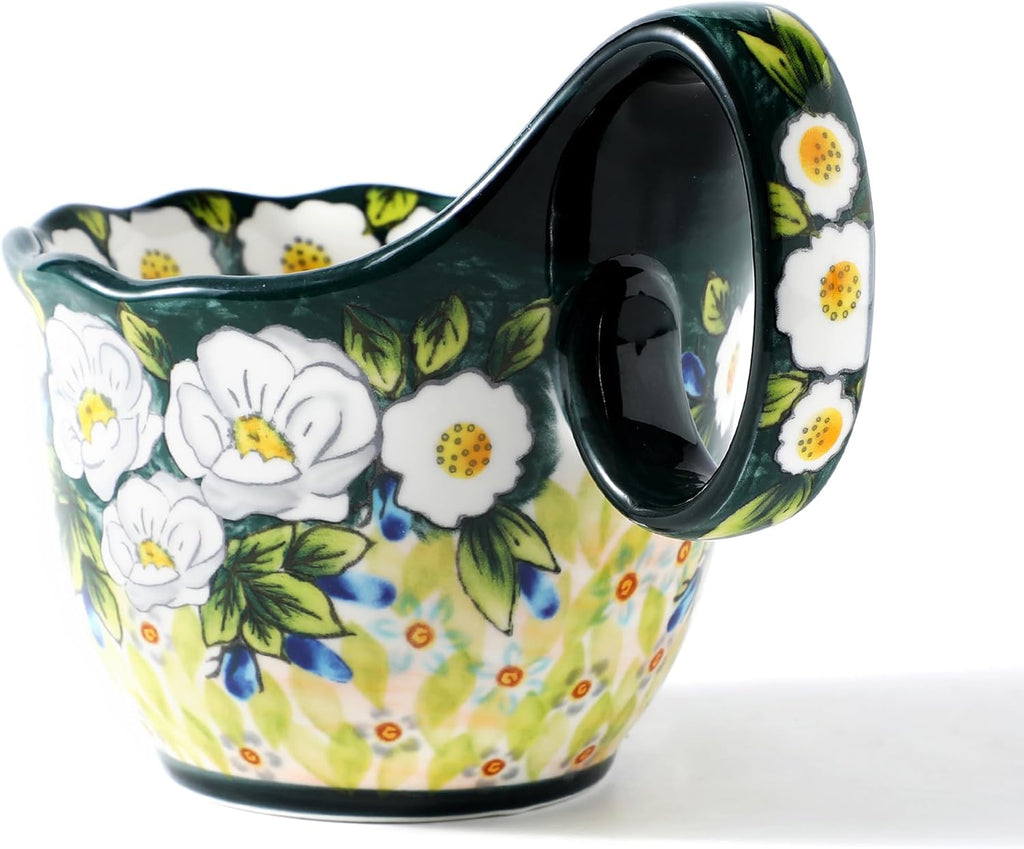 ALMA Handpainted Soup Bowl with Handle, 18.6oz Ceramic Cereal Bowl, Microwave &Dishwasher Safe,Loop Handle Bowl Great for Soup, Chili, Stew, Ice cream