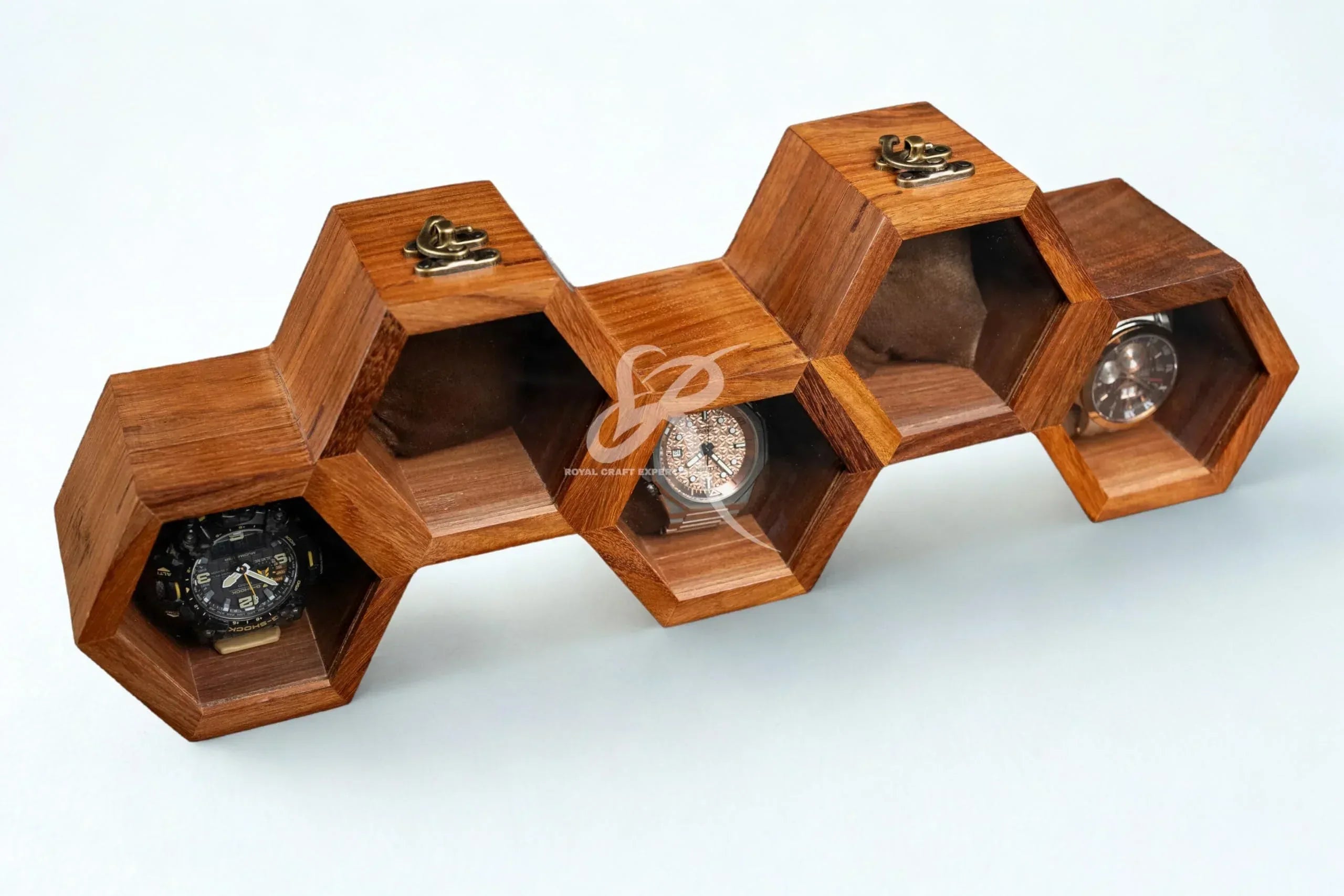 Premium 7-Slot Wooden Timepiece Display Case – Handcrafted Honeycomb Watch Box for Men in Superior Indian Rosewood | Hinged Glass Cover – Father’s Day Gift – Luxury Built to Last - Handmade Lifestyle Shop
