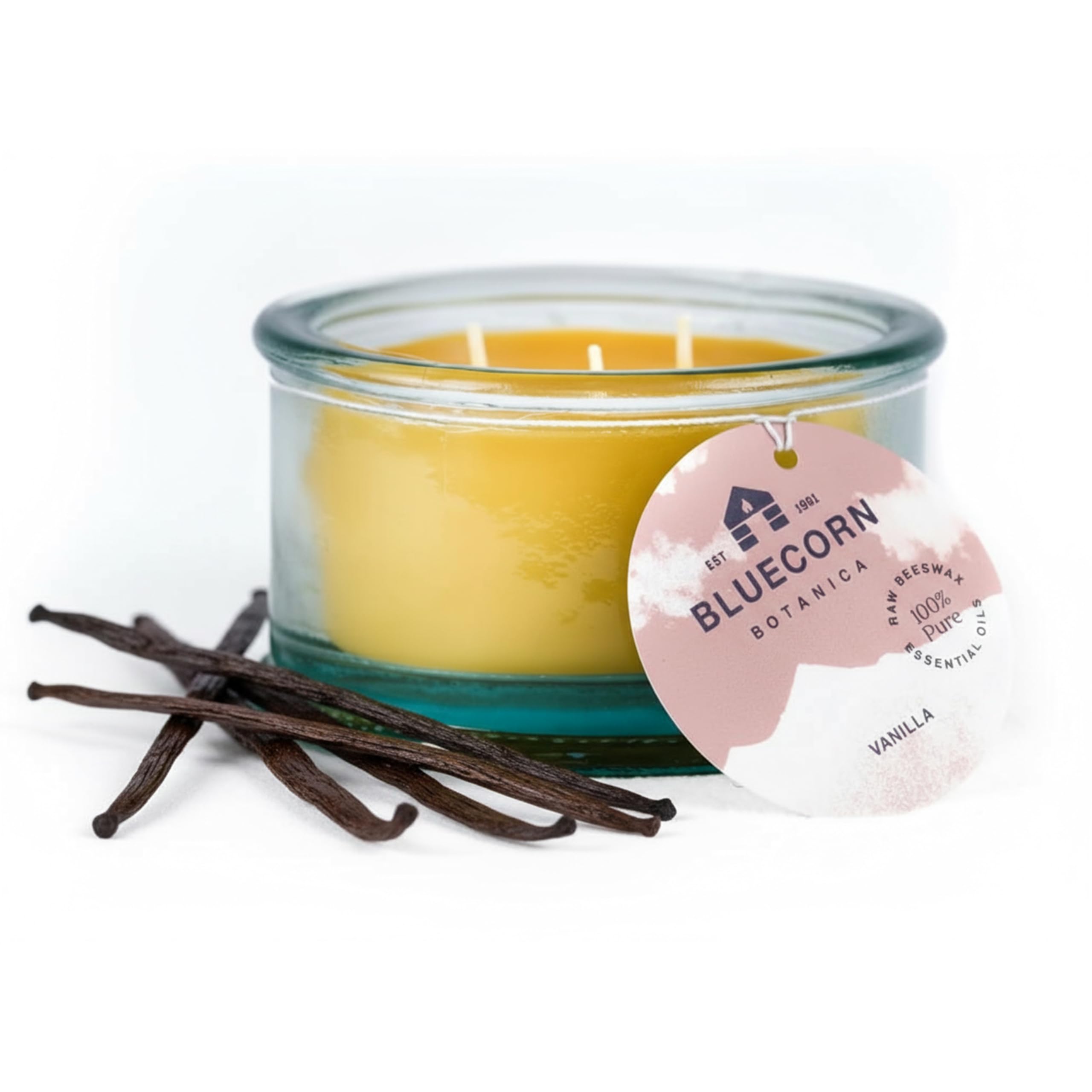 Bluecorn Beeswax 3-Wick Candle, 100% Pure Bees Wax, Yellow, Fragrance Free, Paraffin & Soy Free Candle Wax, Clean Burning, Long Lasting, Home Decor, Gifts for Women & Men, American Made, 10 Oz, 1 Ct