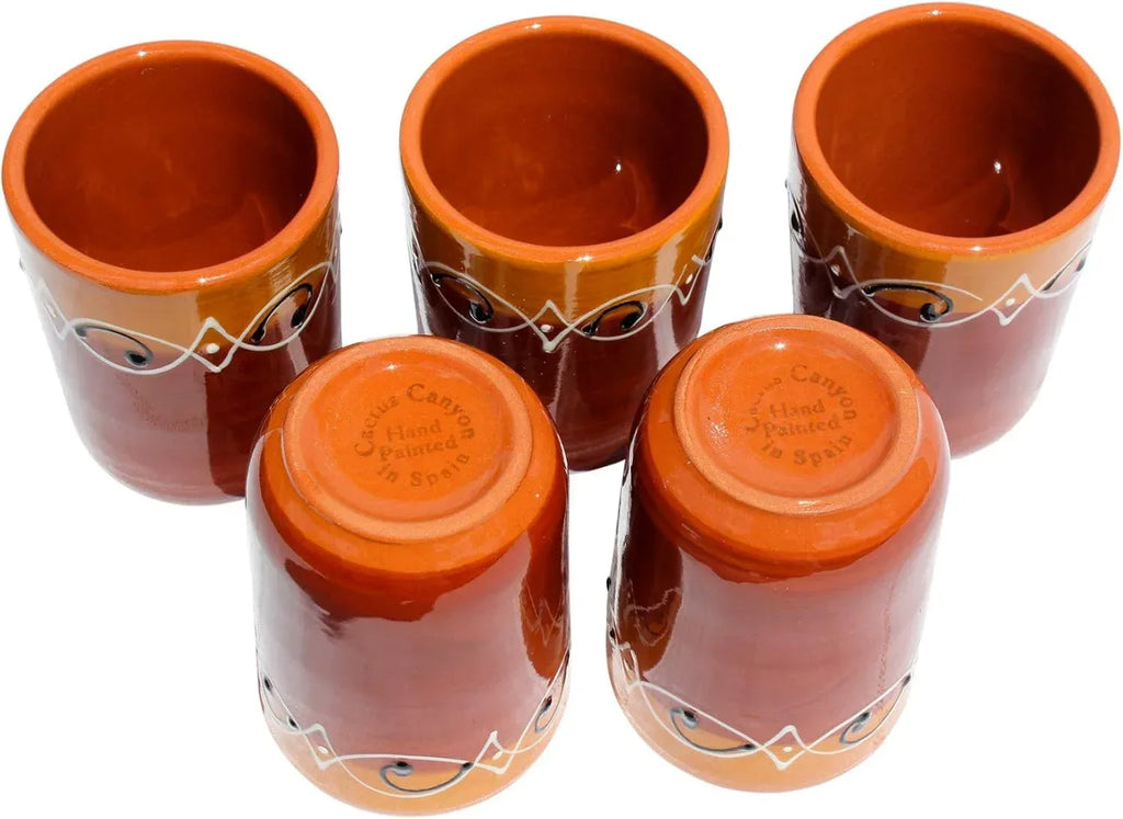 Cactus Canyon Ceramics Spanish Terracotta 5-Piece Cup Set, White - Handmade Lifestyle Shop