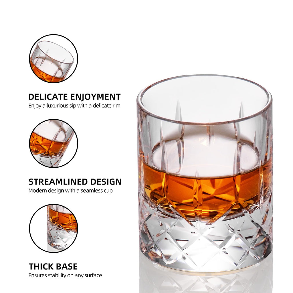 KAMMAK Crystal Whiskey Glasses Set of 2, Handcrafted 7.1oz Old Fashioned Glasses Stemless, Luxury Cocktail Glasses, Hand Blown Scotch Cup for Women, Men Gift for Rocks, Bourbon Barware, Bar