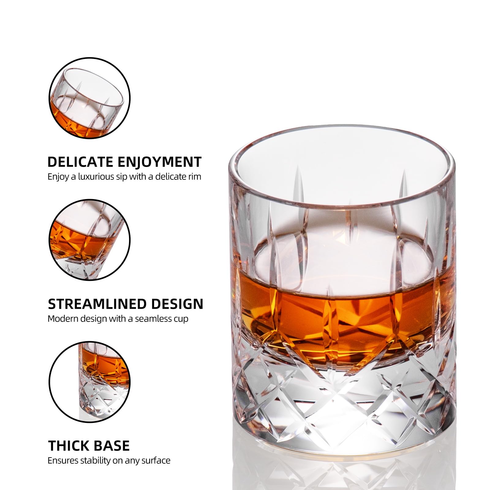 KAMMAK Crystal Whiskey Glasses Set of 2, Handcrafted 7.1oz Old Fashioned Glasses Stemless, Luxury Cocktail Glasses, Hand Blown Scotch Cup for Women, Men Gift for Rocks, Bourbon Barware, Bar