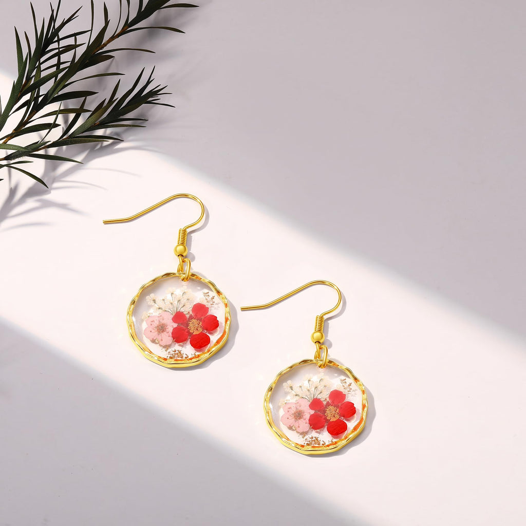 Forget-Me-Not and Queen Anne's Lace Pressed Wildflower Earrings | Pressed Flower Earrings | Handmade Drop and Dangle Earrings | Gift for Woman