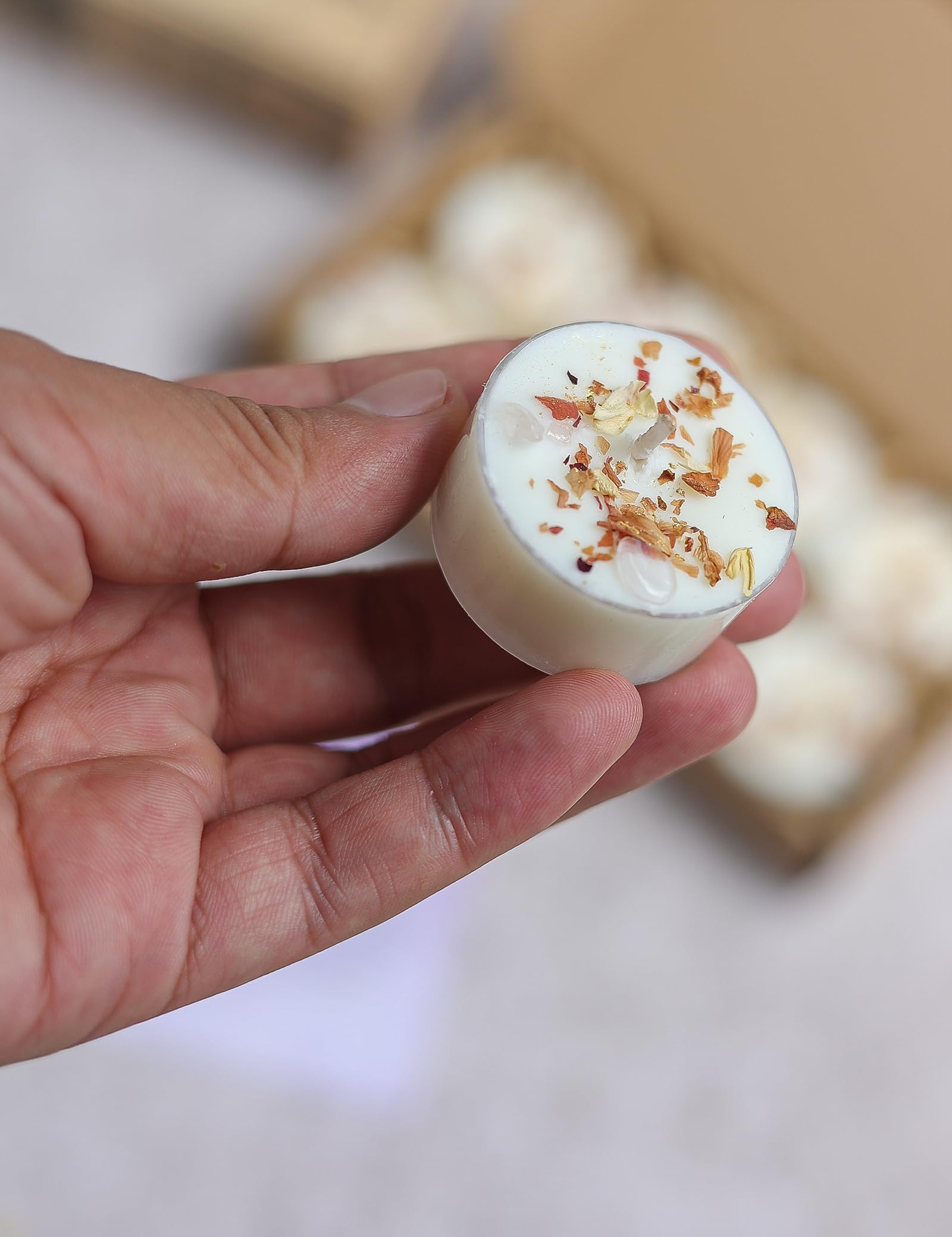 Tealight Soy Candles with Crystals and Herbs, Handmade Energy Candles, Aromatherapy Candles. (Mixed)