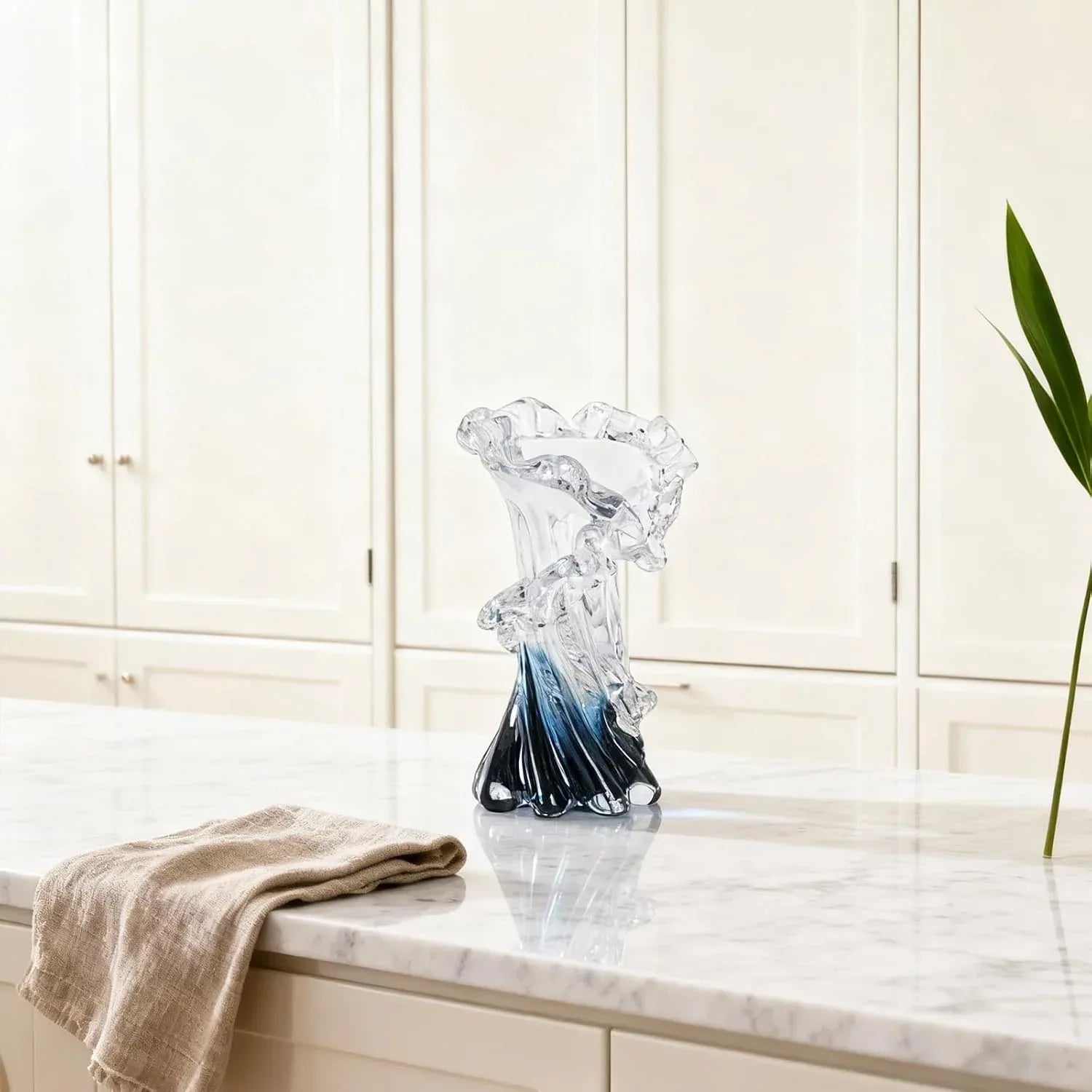 Hand Blown Blue Glass Vase, Unique Art Beautiful Ocean Glass Vase for Home Centerpiece, Coffee Table, Living Room, Office Decor - 8" H - Handmade Lifestyle Shop