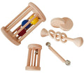 Montessori Wooden Baby Toy Set – Natural Beech Wood Sensory Toys for Infants (0–12 Months) | Rolling Drum, Wooden Rattles, Bell Shaker, Teether Rings | Non-Toxic, Handmade Development Toys - Handmade Lifestyle Shop
