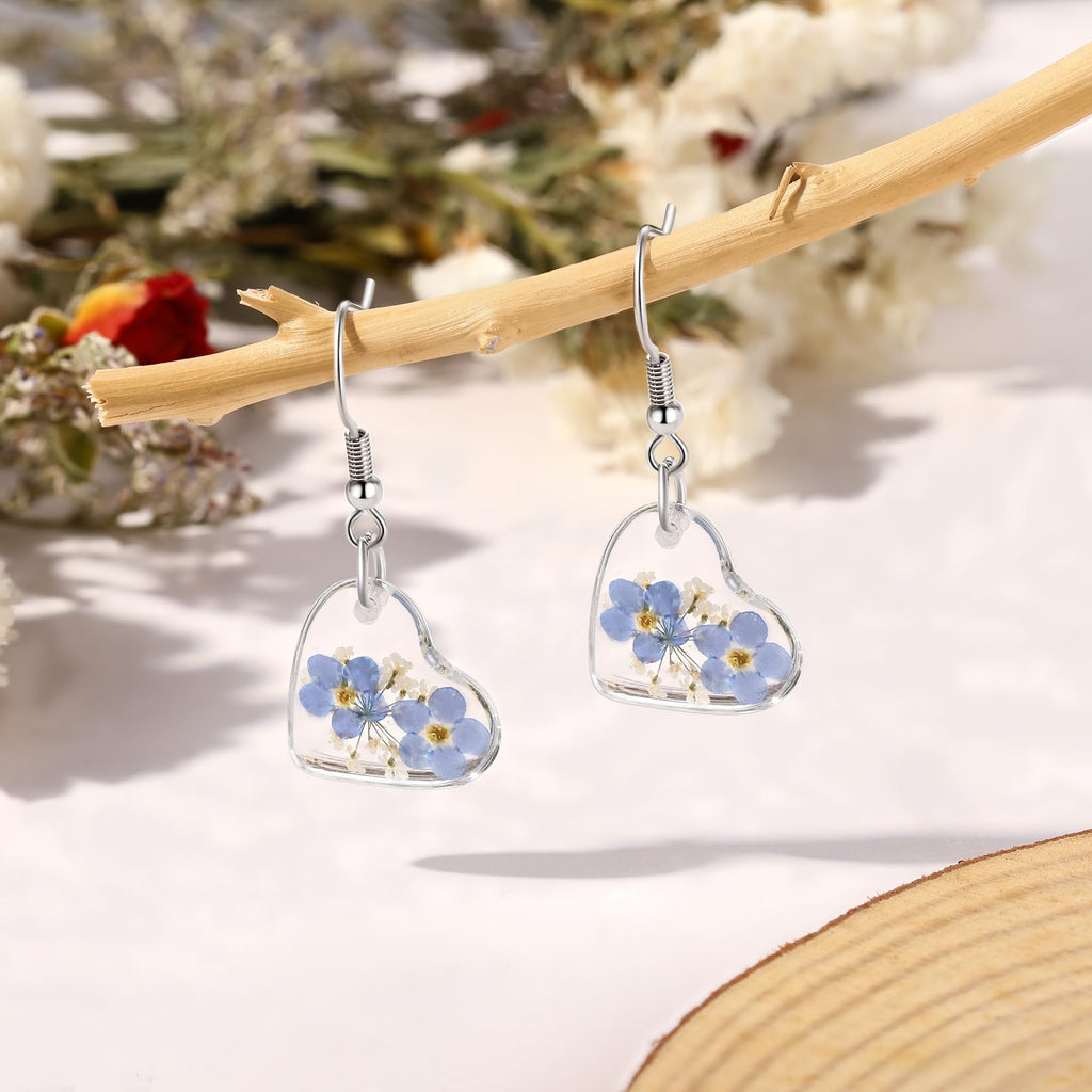 Forget-Me-Not and Queen Anne's Lace Pressed Wildflower Earrings | Pressed Flower Earrings | Handmade Drop and Dangle Earrings | Gift for Woman