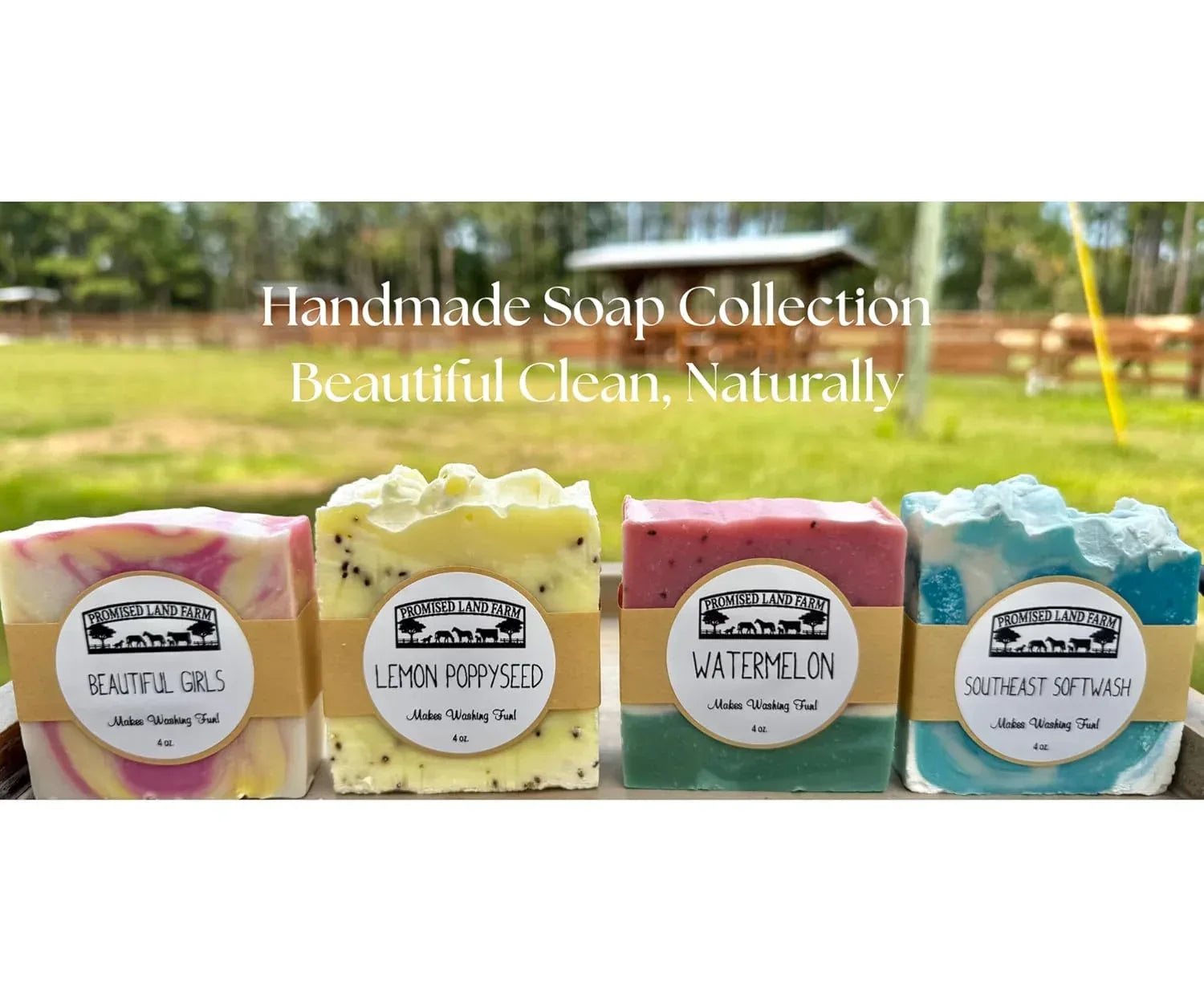 Grass-Fed Tallow Soap Bar 4 Pack | Handmade Natural Soap | Cherry Almond, Lemon Poppyseed, Mahogany Teak, Watermelon | Moisturizing Farm Soap For Face & Body | Cold Process - Handmade Lifestyle Shop