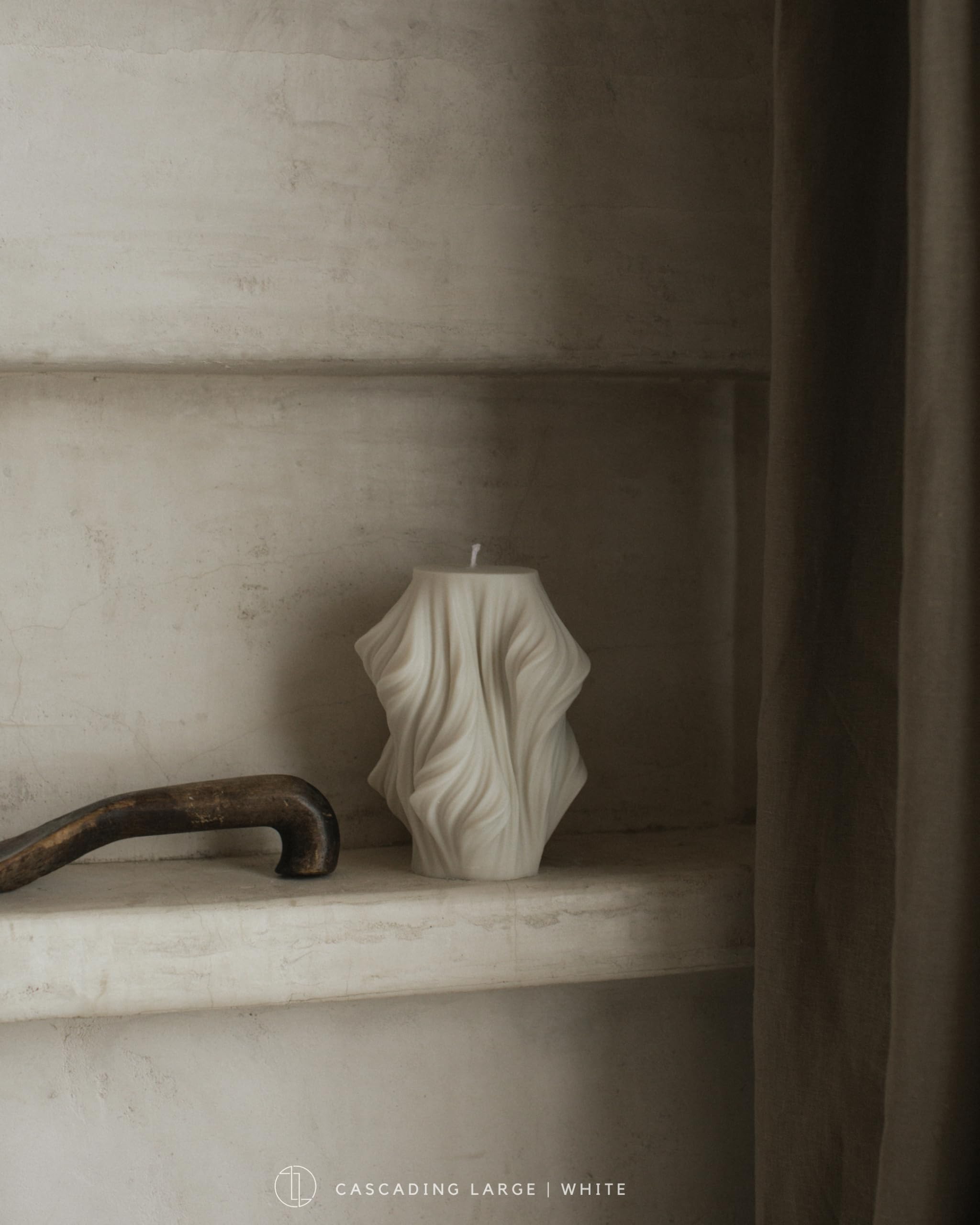 LAWA Cascading Wave Candle - Large Beautiful Handmade Pillar Scented Soy Wax Elegant Bubble Aesthetic Candle Housewarming Gift Home Room Shelf Decor Idea Olive Beige (Large)