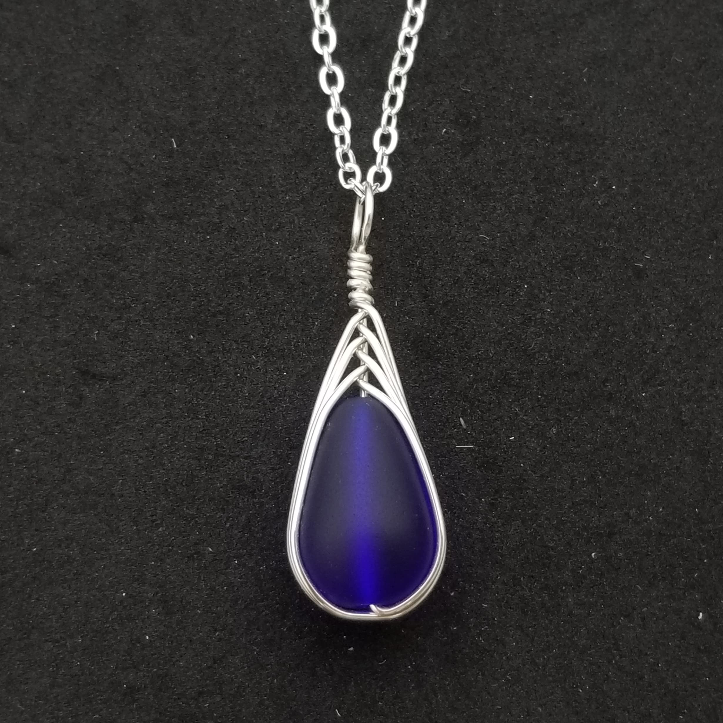 Yinahawaii Handmade Sea Glass Necklace, Hawaiian Jewelry For Women, Braided Teardrop Necklace, Unique Sea Glass Jewelry For Women Birthday Gift