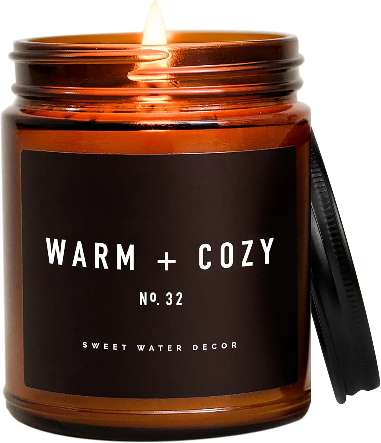 Sweet Water Decor Warm and Cozy Soy Candle - Orange Peel, Cinnamon, Ginger and Clove Scented Candles for Home - 9oz Amber Jar + Black Lid, 40+ Hour Burn Time, Made in The USA - Handmade Lifestyle Shop