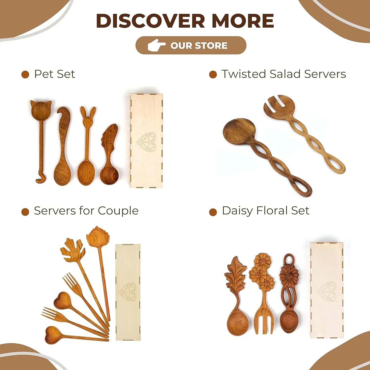 JABIHOME 4 Wooden Spoons and Forks Set, Valentines Hostess Gifts for Women, Couple Cooking Gifts for Women, Handmade Gifts, Nana Gifts - Handmade Lifestyle Shop