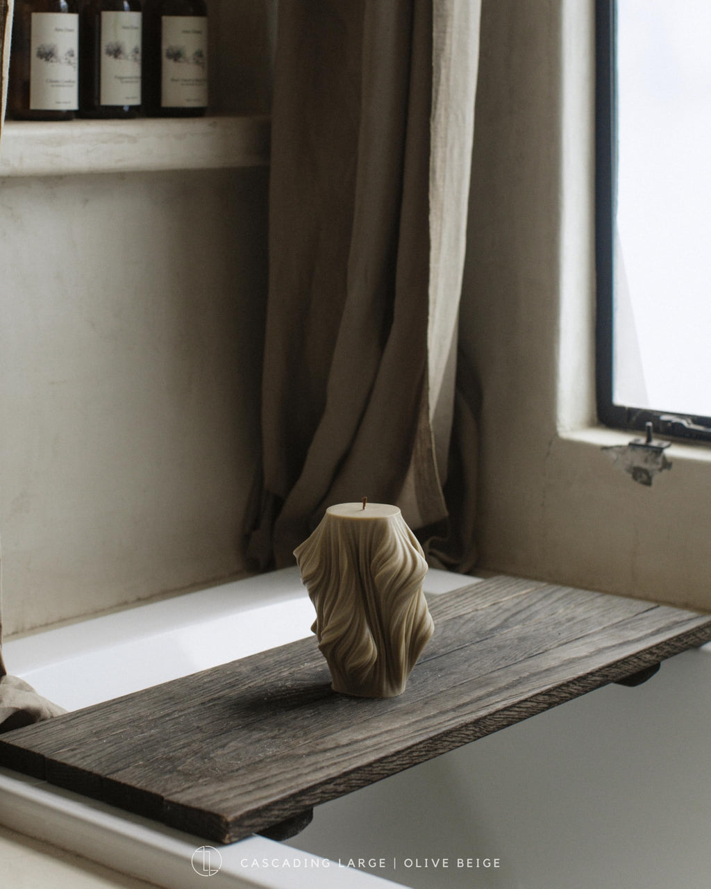 LAWA Cascading Wave Candle - Large Beautiful Handmade Pillar Scented Soy Wax Elegant Bubble Aesthetic Candle Housewarming Gift Home Room Shelf Decor Idea Olive Beige (Large)