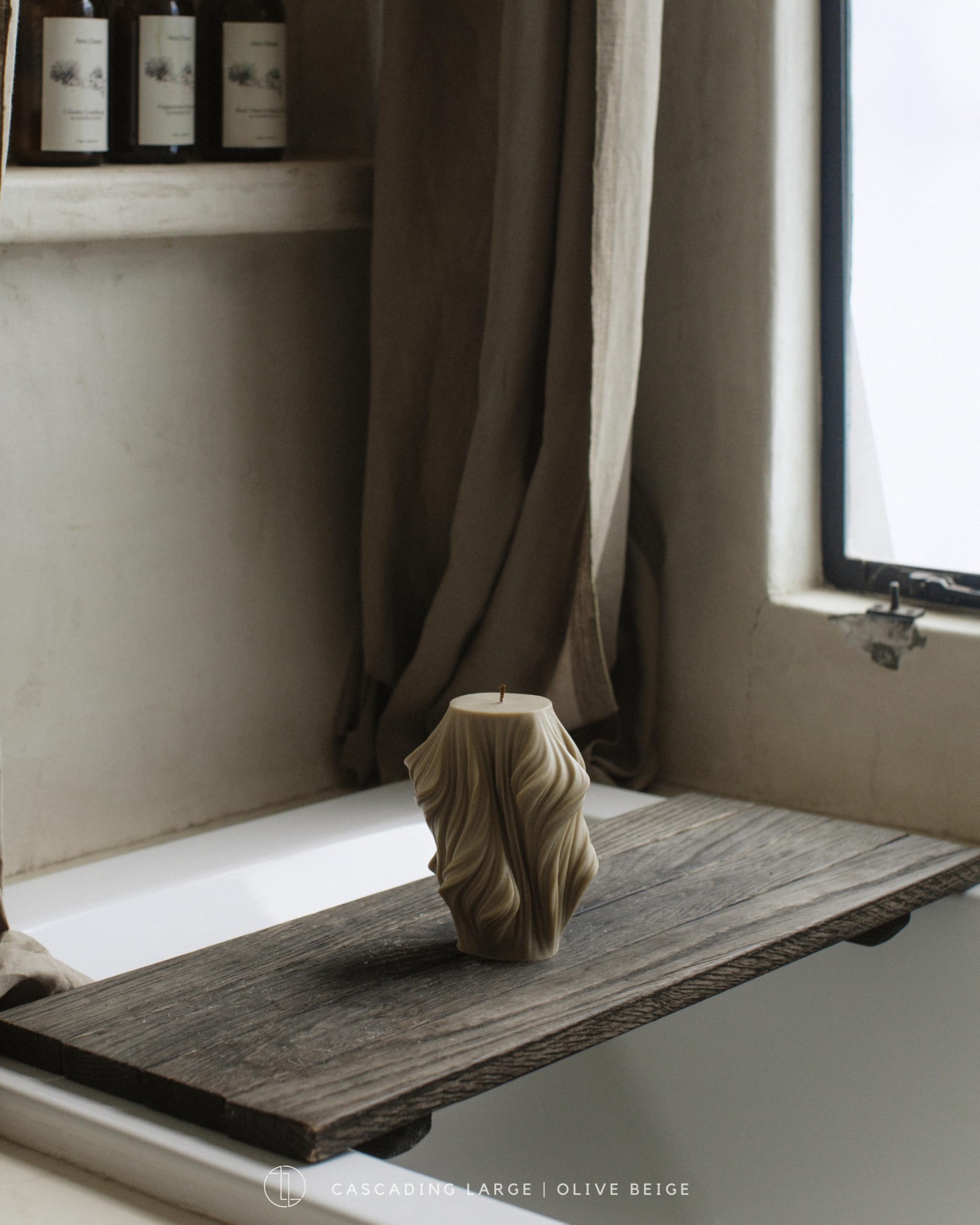 LAWA Cascading Wave Candle - Large Beautiful Handmade Pillar Scented Soy Wax Elegant Bubble Aesthetic Candle Housewarming Gift Home Room Shelf Decor Idea Olive Beige (Large)