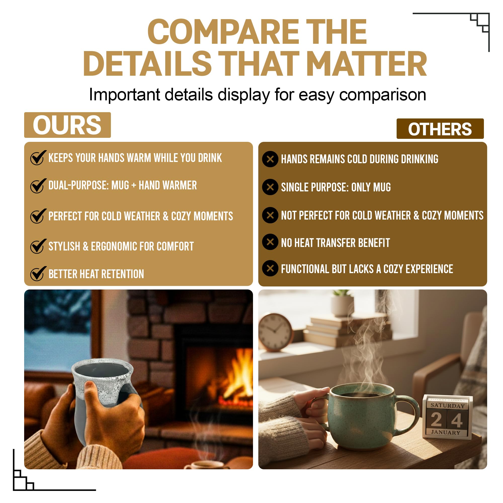 Clay in Motion Hand Warmer Coffee Mug – Handmade Coffee Mug With Comfortable Handle Contoured Pocket Hand Warming Ceramic Coffee Mug – Proudly Made in USA – Right Handed – 14 Oz - Island Oasis