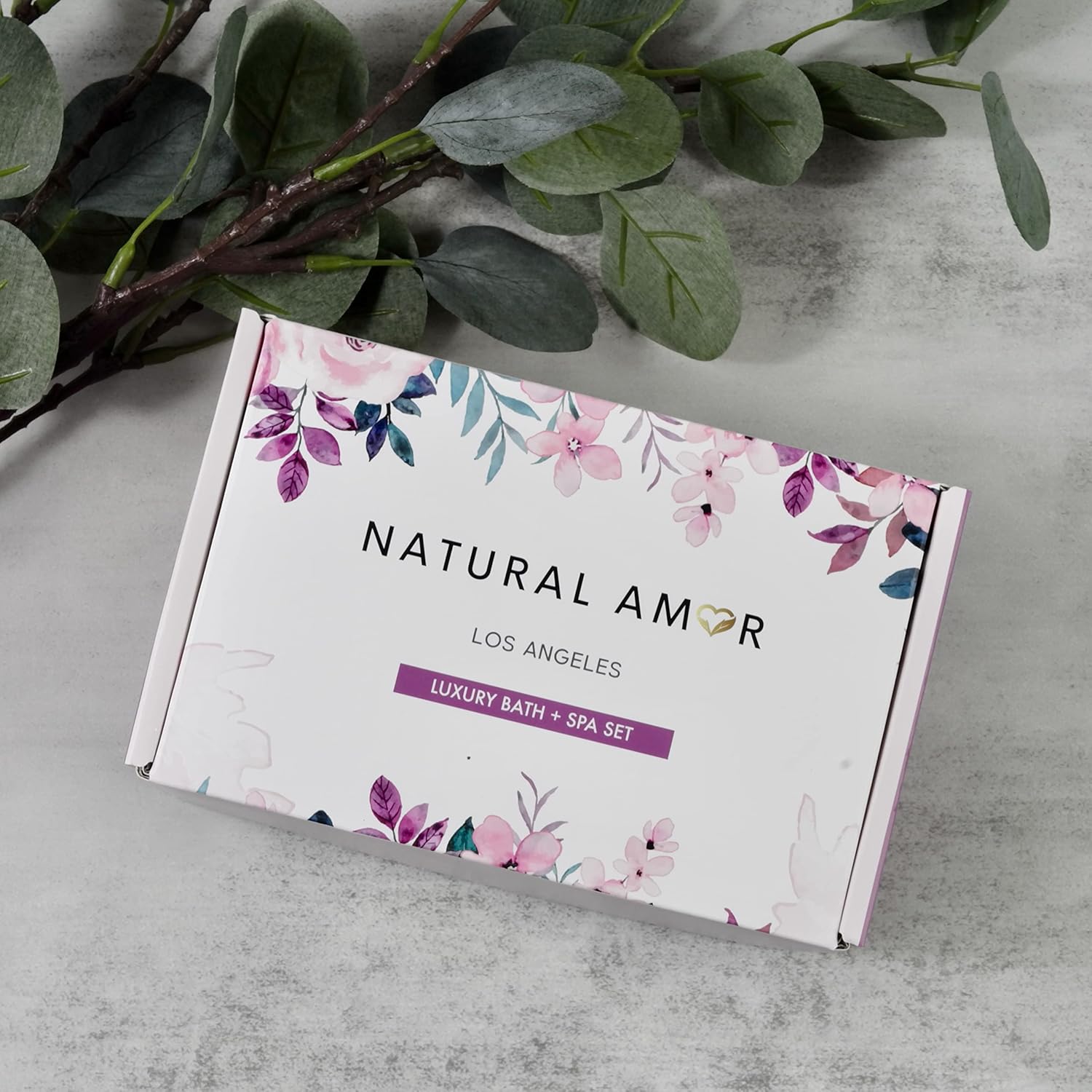 Natural Amor Handmade Spa Gift Set 6 pcs– Includes Citrus Bath Bomb, Lavender Hand Cream, Soap, Bath Salt, Candle – Relaxing Self-Care Kit for Women