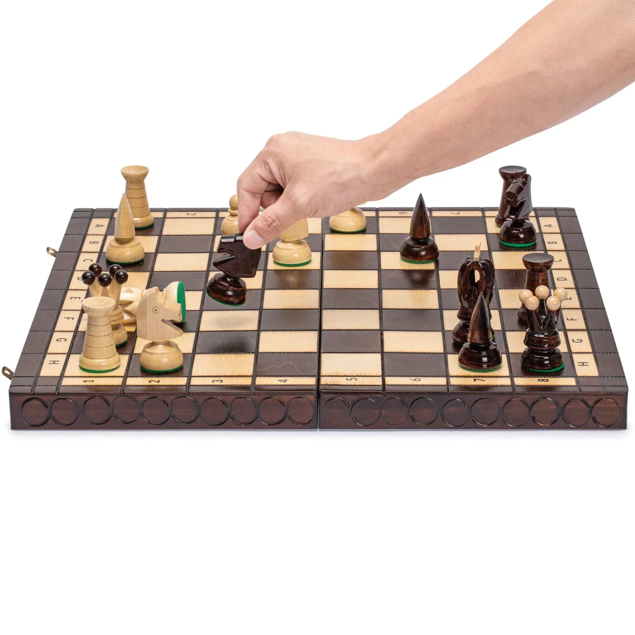 Husaria European International Chess Wooden Game Set, King's Classic - 13.8 Inches Medium Size Chess Set with Handcrafted Chessmen and Felted Folding Board - Handmade Lifestyle Shop
