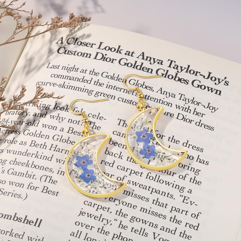 Forget-Me-Not and Queen Anne's Lace Pressed Wildflower Earrings | Pressed Flower Earrings | Handmade Drop and Dangle Earrings | Gift for Woman