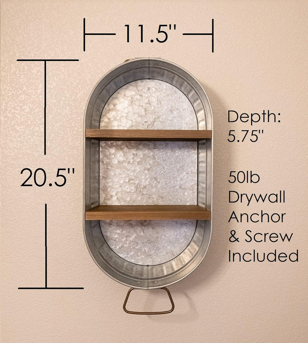 Galvanized Wash Tub with Shelves | Rustic Bathroom Décor | Farmhouse Rustic Bathroom Shelves | Metal Wash Tub Cubby | Galvanized Shelf Wall - Handmade Lifestyle Shop