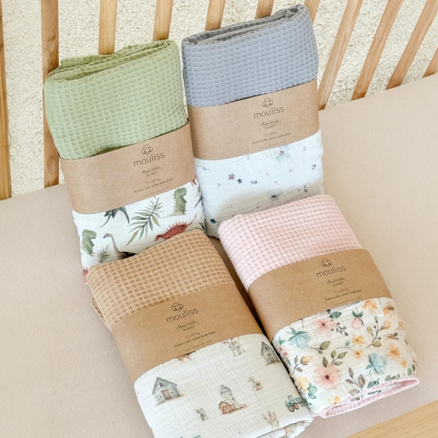 Mouliss Personalized Baby Blanket with Name – Handmade 100% Organic Cotton Newborn Gift | Custom Knit Blanket for Boys, Girls, Kids & Baby Showers