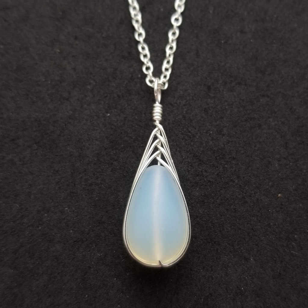 Yinahawaii Handmade Sea Glass Necklace, Hawaiian Jewelry For Women, Braided Teardrop Necklace, Unique Sea Glass Jewelry For Women Birthday Gift