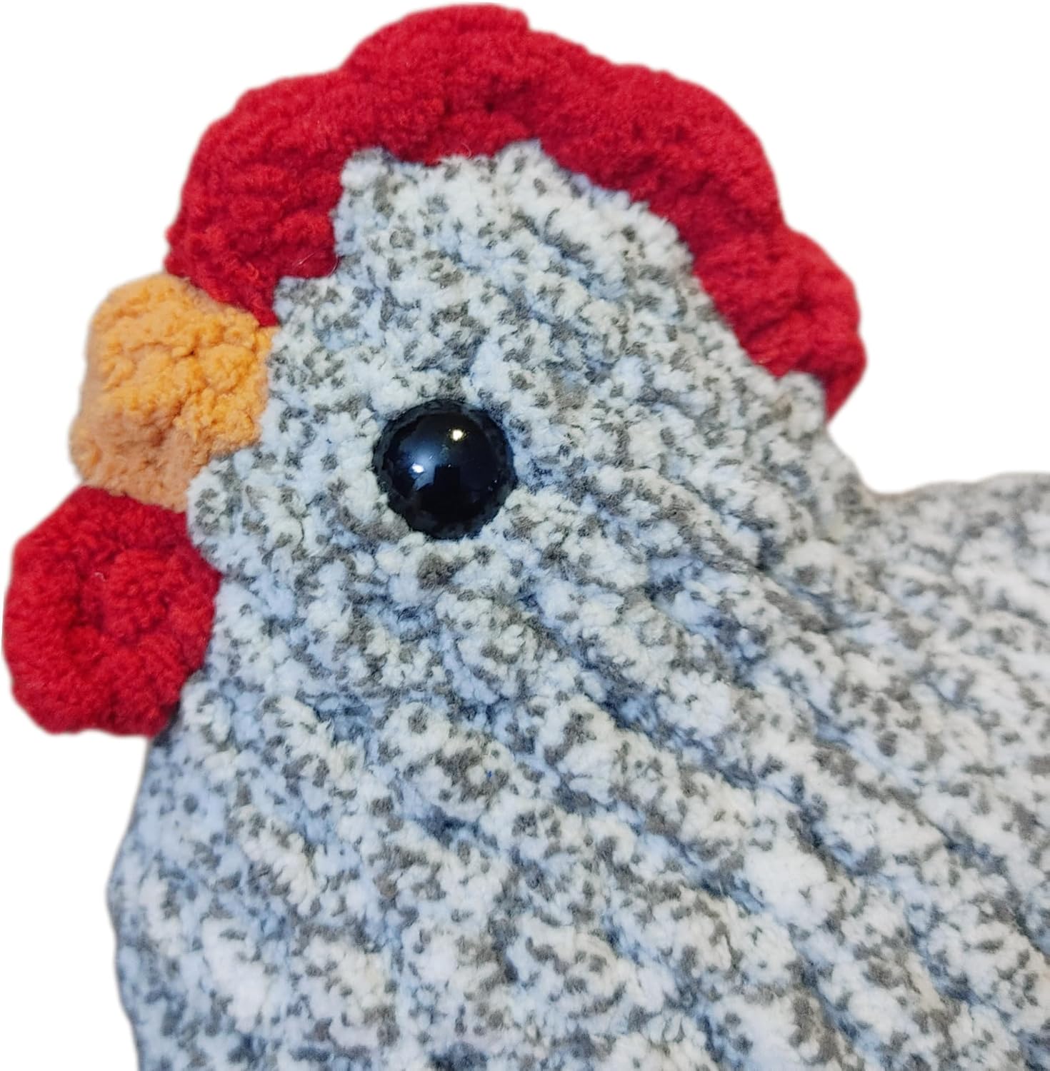 Chicken Plush, Soft Crochet Plushie, Red Comb and Wattle, Stuffed Animal, Cute Farm Gift, Handmade Children's Toy with Realistic Features, Amigurumi (Speckled Grey)