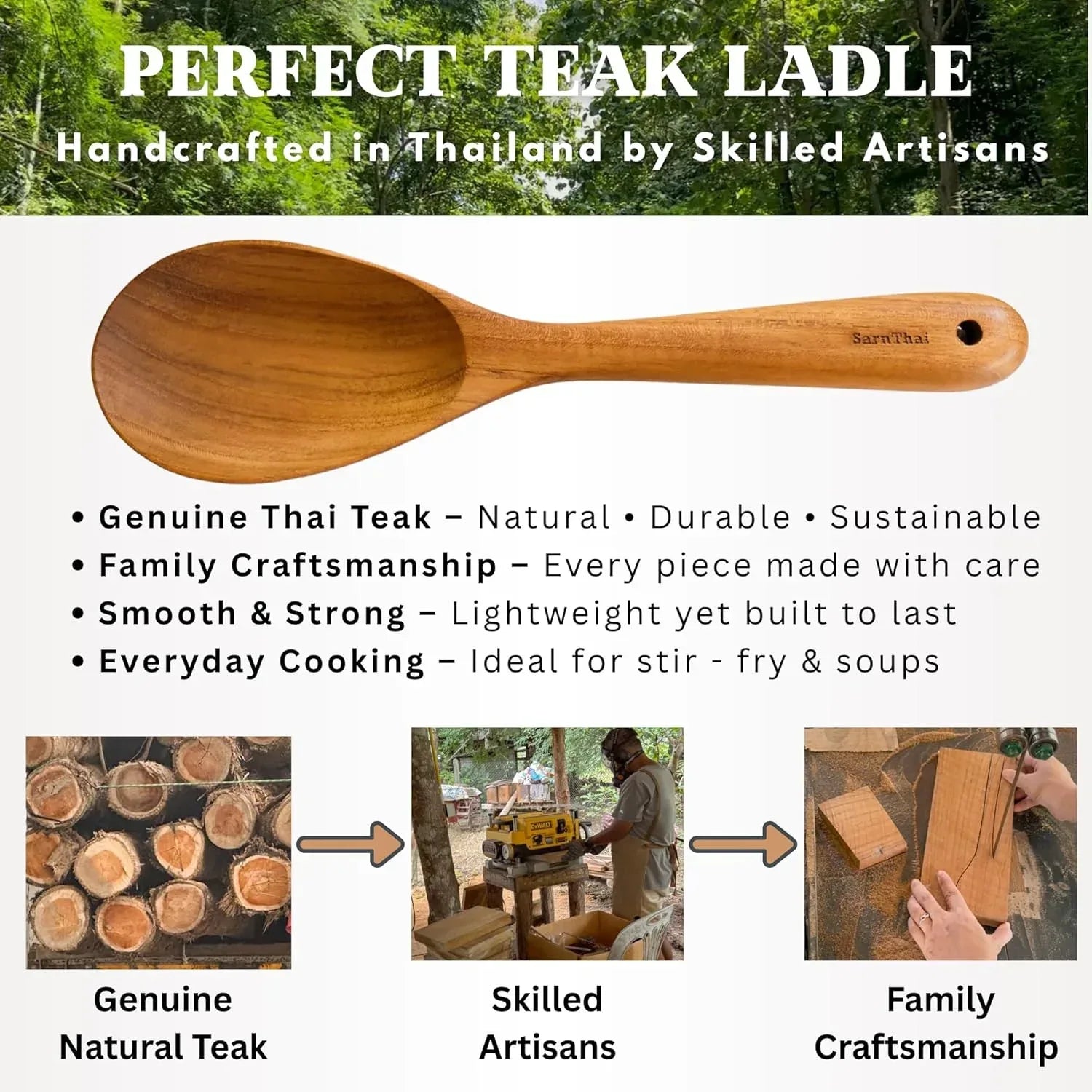 Teak Wooden Spoon & Ladle for Cooking – Handmade Natural Teak Wood Spoon and Ladle, Wooden Utensils for Nonstick Cookware, Durable Long Handle Kitchen Tools - Handmade Lifestyle Shop