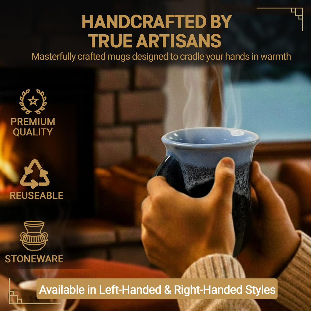 Clay in Motion Hand Warmer Coffee Mug – Handmade Coffee Mug With Comfortable Handle Contoured Pocket Hand Warming Ceramic Coffee Mug – Proudly Made in USA – Right Handed – 14 Oz - Island Oasis