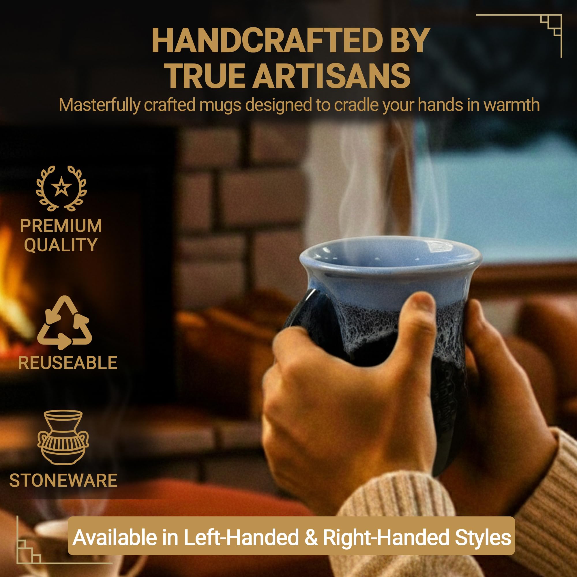Clay in Motion Hand Warmer Coffee Mug – Handmade Coffee Mug With Comfortable Handle Contoured Pocket Hand Warming Ceramic Coffee Mug – Proudly Made in USA – Right Handed – 14 Oz - Island Oasis