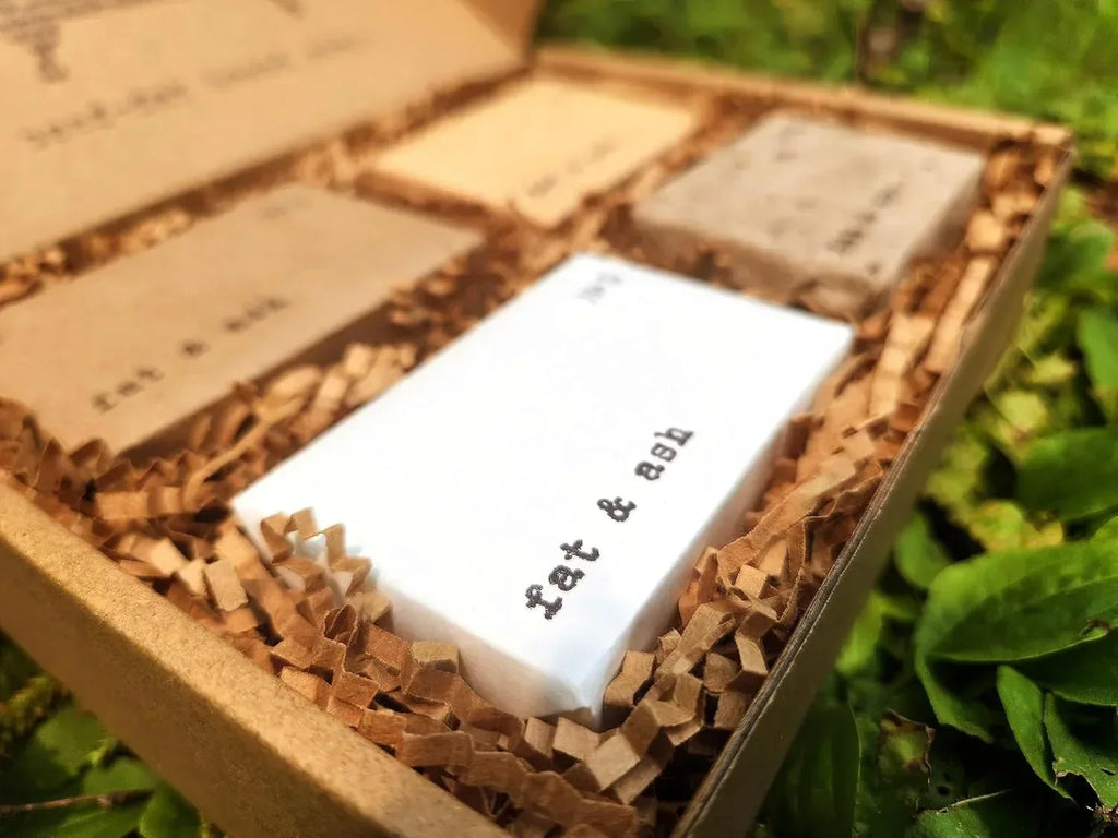 fat & ash Beef Tallow Soap Bar (4 Pack) - VERY SIMPLE INGREDIENTS - Organic and Moisturizing - Handmade in USA - Family Recipe - Long-Lasting, All-Natural, For Dry Skin - Handmade Lifestyle Shop