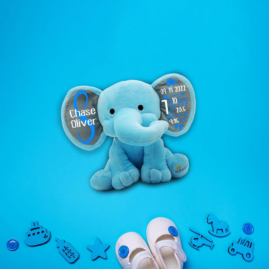 Personalized Elephant Stuffed Animal - Custom Birth Stats Announcement Stuff Elephants Animals for Babies, Baby Shower, Boy, Girl, Newborn, Customized Keepsake Plush Bear Gifts, Pink 9 Inches