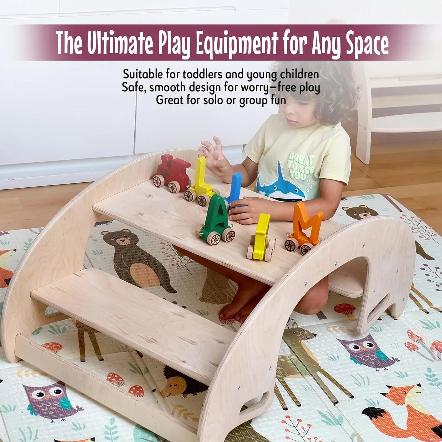 Montessori Wooden Seesaw for Kids | Rock&Roll teeter totter | Balance Board for Toddlers | Indoor Wooden Play Equipment | Handcrafted Wooden Toy for Physical Development | Children Wooden Rocking Toy - Handmade Lifestyle Shop