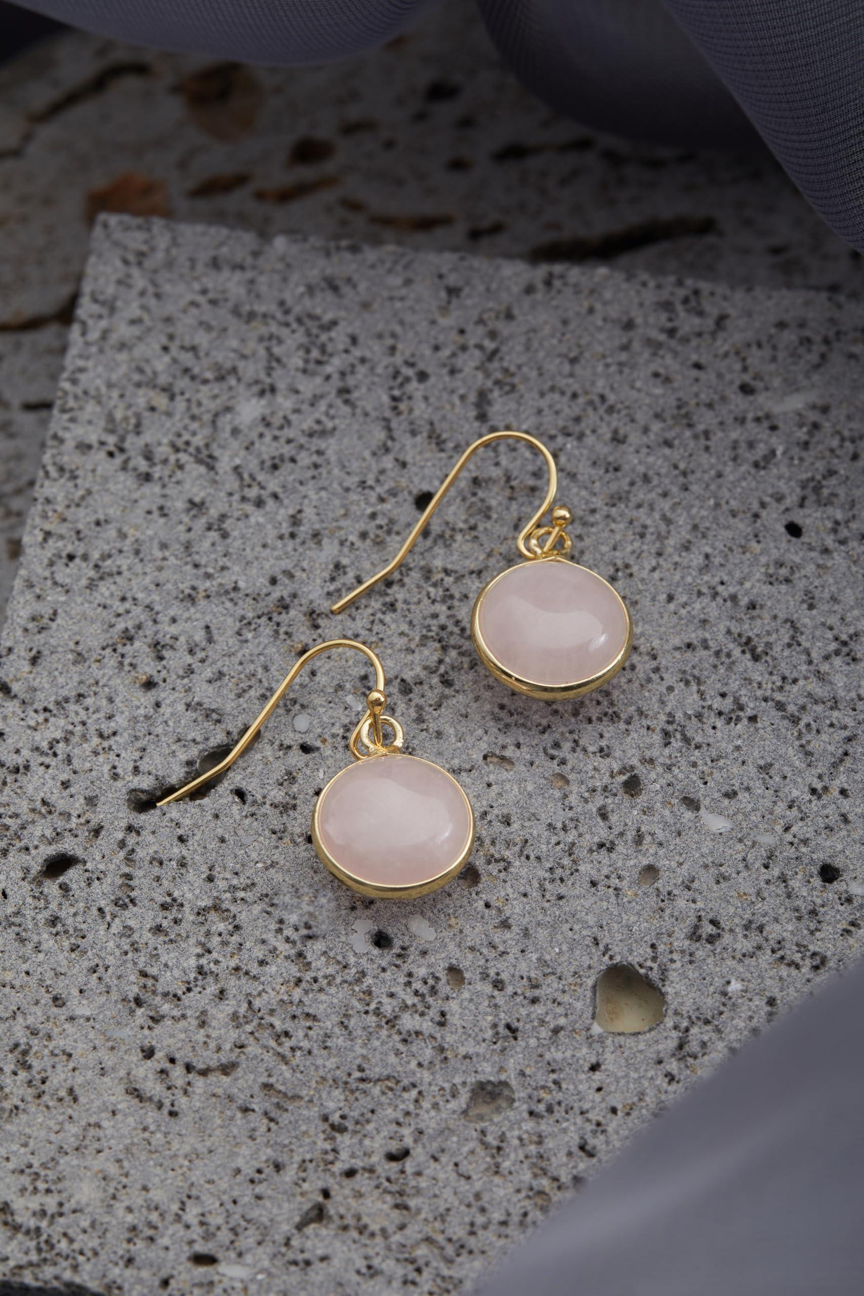 Green Earrings for Women – Dainty Gold Dangle – Real Jade -Sage - Light – Pale – Dark - Green Stone – Rose Quartz Pink Crystal Genuine – Natural Gemstone - Dainty -Short -Drop and Dangle – Lightweight - Unique Anniversary Birthday Gifts for Wife – Teacher - Handmade Lifestyle Shop