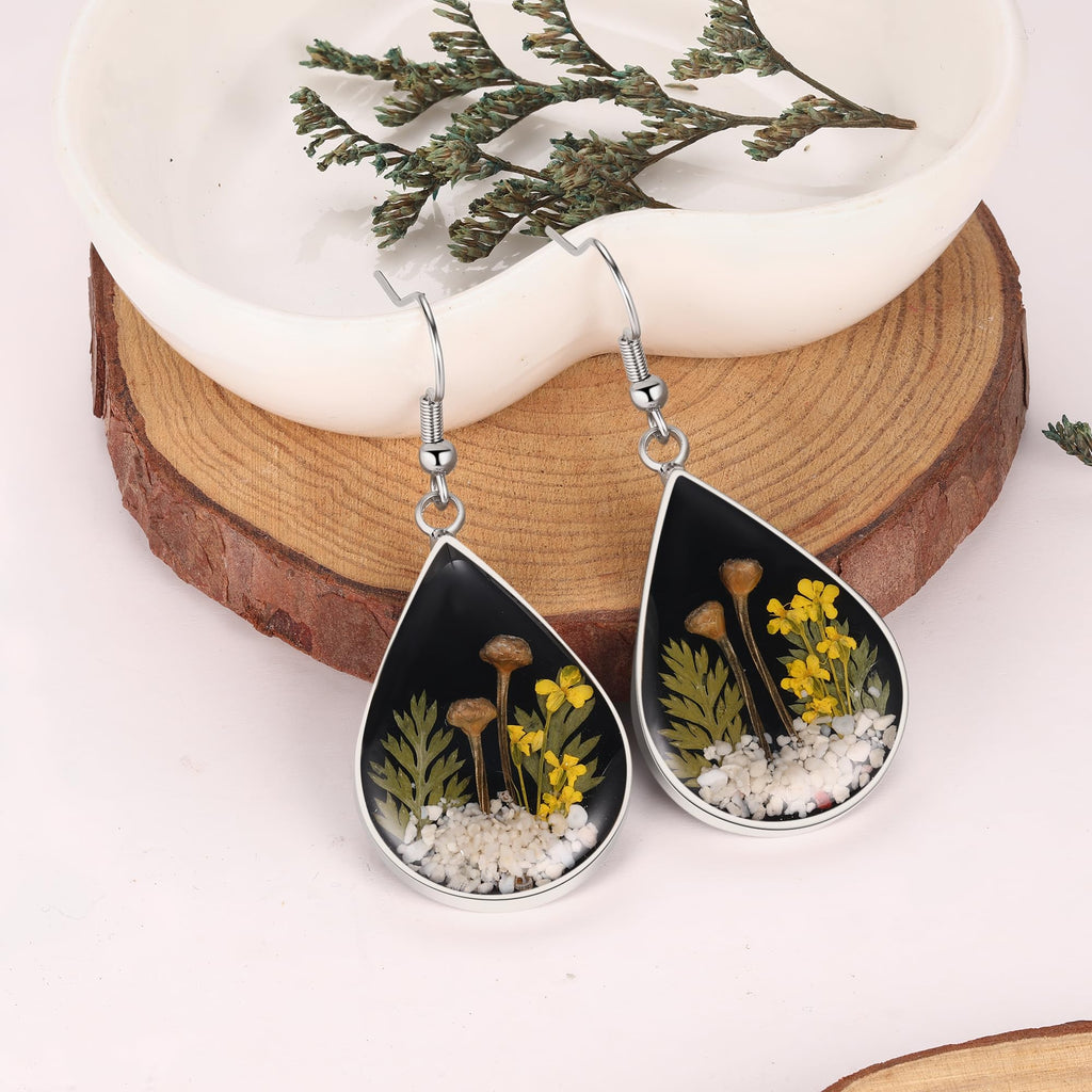 Forget-Me-Not and Queen Anne's Lace Pressed Wildflower Earrings | Pressed Flower Earrings | Handmade Drop and Dangle Earrings | Gift for Woman