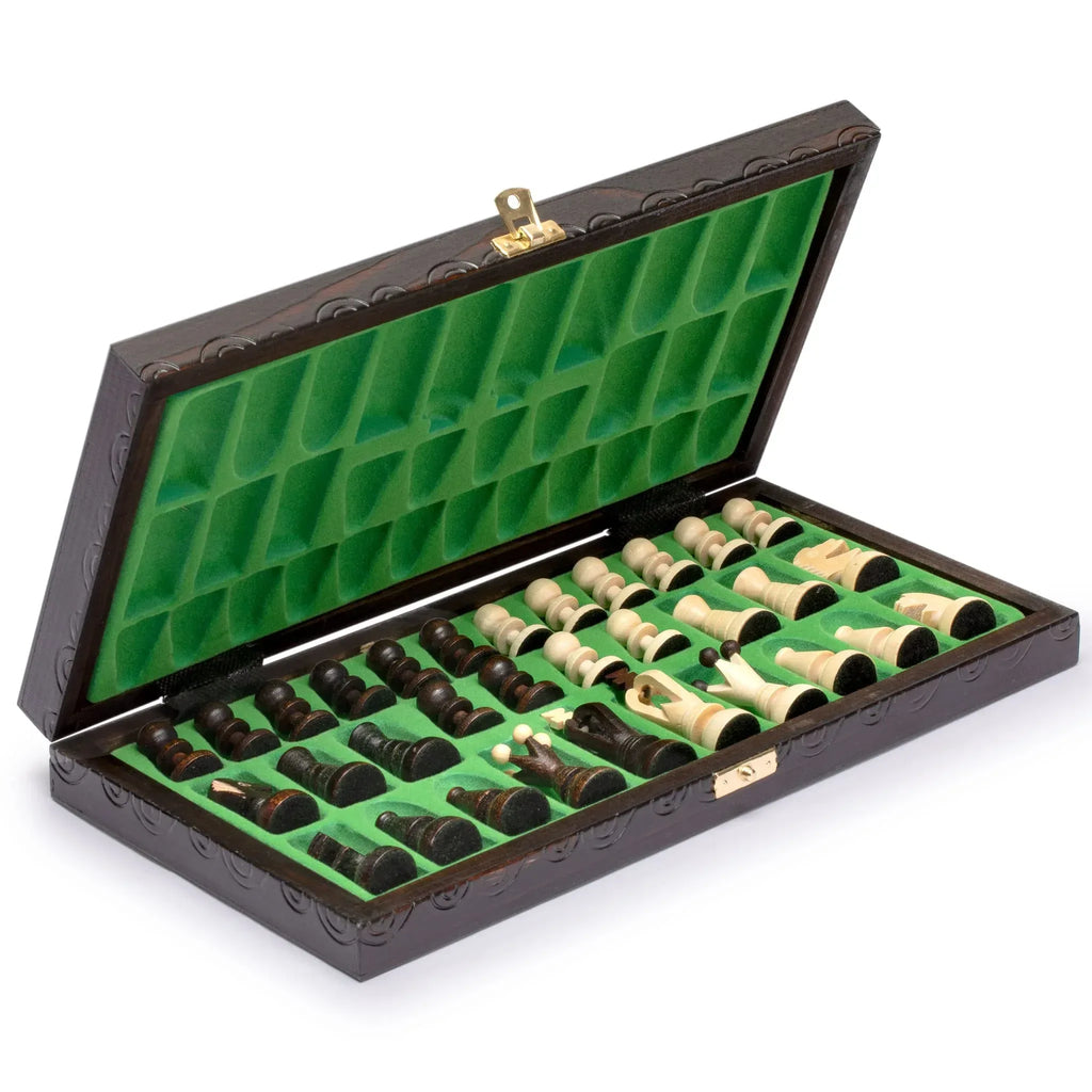 Husaria European International Chess Wooden Game Set, King's Classic - 13.8 Inches Medium Size Chess Set with Handcrafted Chessmen and Felted Folding Board - Handmade Lifestyle Shop