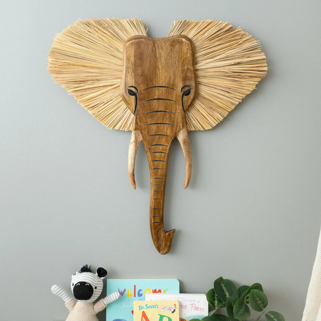 Crane Baby Wooden Safari Wall Decor, Wood Animal Nursery Wall Art, Boho Gender-Neutral Safari Room Decor Elephant 21L X 21W Brown - Handmade Lifestyle Shop