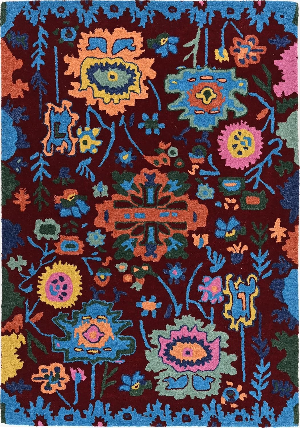 Handmade Oushak Wool Area Rug | Floral and Botanical Patterns in Soft Blue and Green | Luxurious Thick Pile for Living Room, Bedroom & Dining Room Decor (Ivory, 5' x 8')