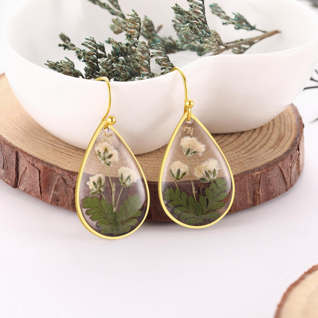 Forget-Me-Not and Queen Anne's Lace Pressed Wildflower Earrings | Pressed Flower Earrings | Handmade Drop and Dangle Earrings | Gift for Woman