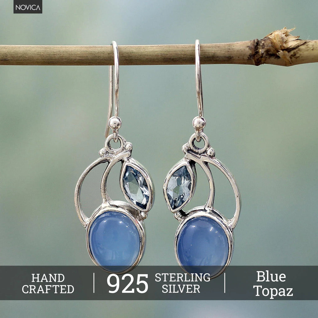 NOVICA Artisan Handmade Dangle Earrings Composite Silver Sterling Reconstituted Blue India Birthstone - Handmade Lifestyle Shop