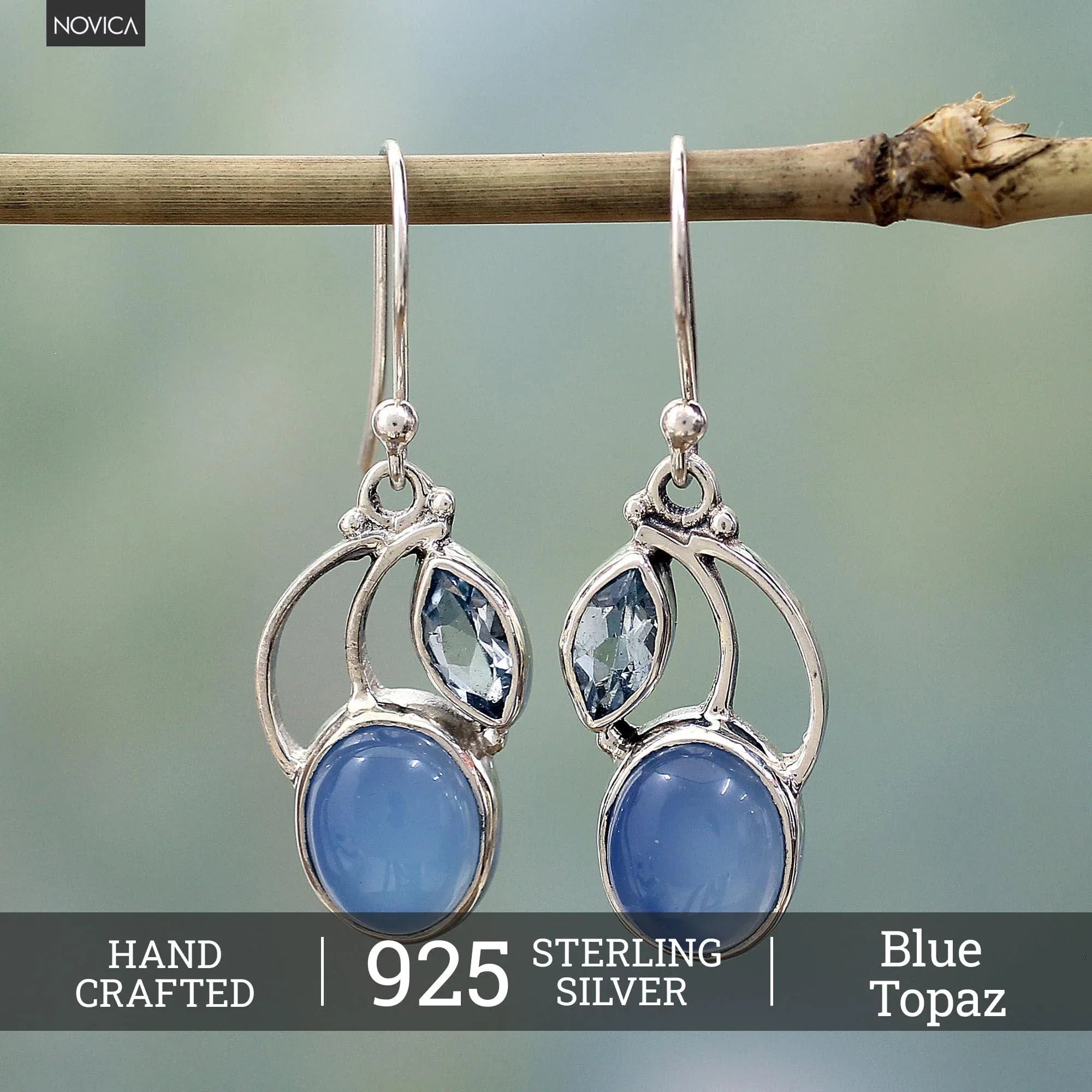 NOVICA Artisan Handmade Dangle Earrings Composite Silver Sterling Reconstituted Blue India Birthstone - Handmade Lifestyle Shop