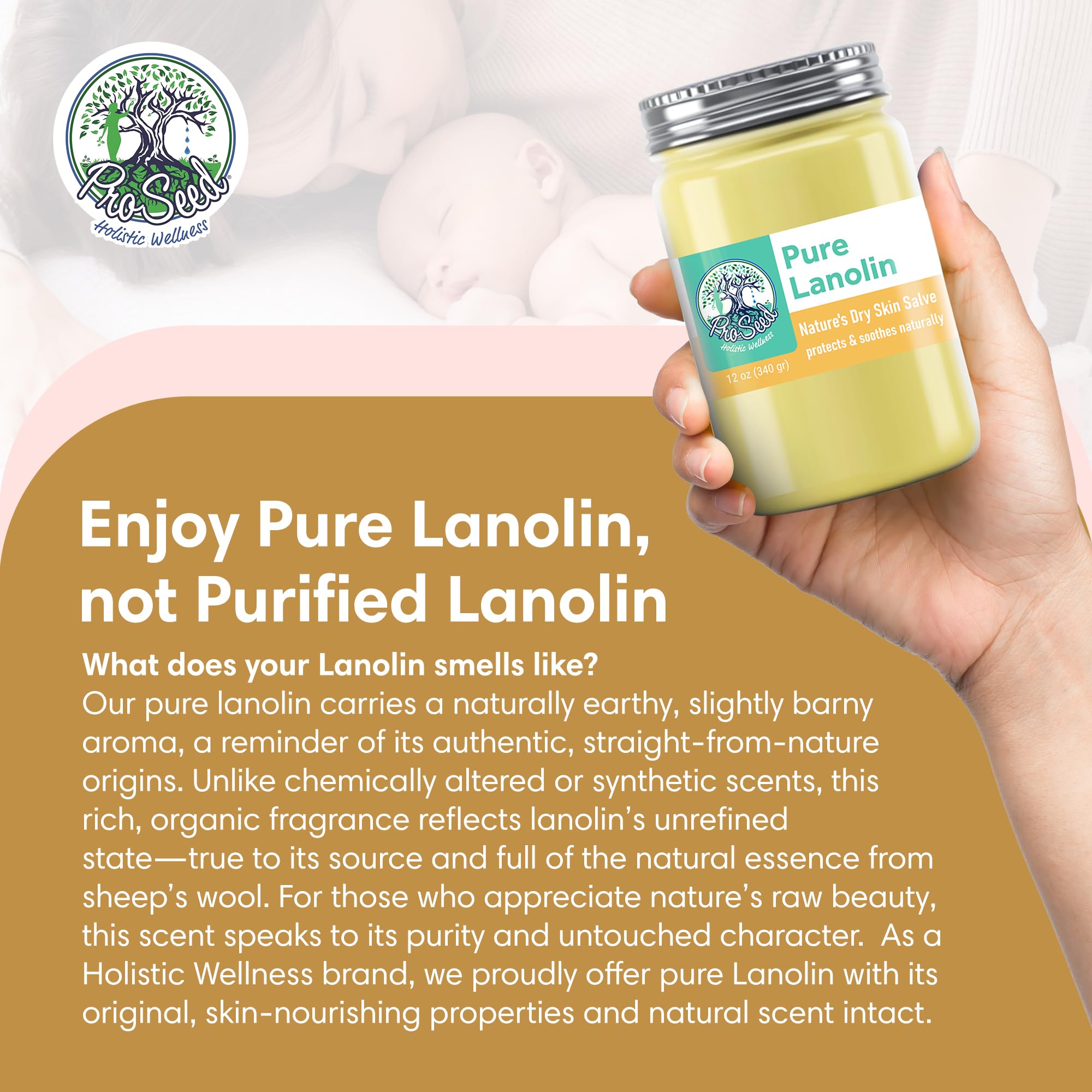 100% Pure Lanolin, Handmade in USA, Unrefined Balm, Dry & Itchy Skin, Cracked Lips, Breastfeeding, Nipple Cream, Baby Care, Moisture-Rich, Nursing Essentials & Petroleum-Free, for Hands, Face & Body