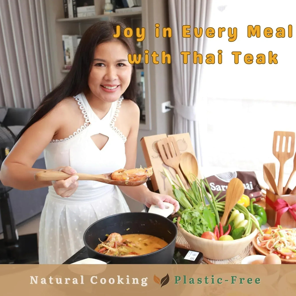 Teak Wooden Spoon & Ladle for Cooking – Handmade Natural Teak Wood Spoon and Ladle, Wooden Utensils for Nonstick Cookware, Durable Long Handle Kitchen Tools - Handmade Lifestyle Shop