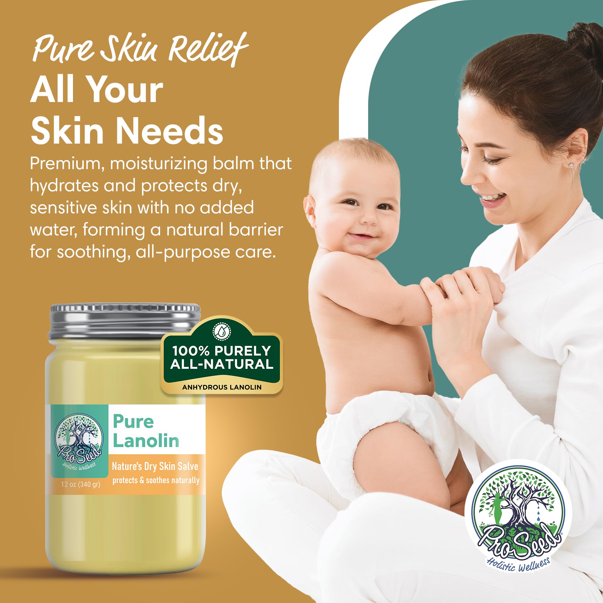 100% Pure Lanolin, Handmade in USA, Unrefined Balm, Dry & Itchy Skin, Cracked Lips, Breastfeeding, Nipple Cream, Baby Care, Moisture-Rich, Nursing Essentials & Petroleum-Free, for Hands, Face & Body