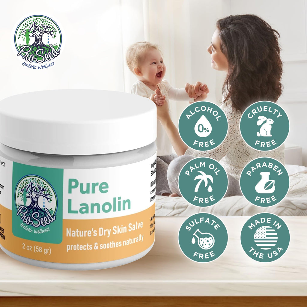 100% Pure Lanolin, Handmade in USA, Unrefined Balm, Dry & Itchy Skin, Cracked Lips, Breastfeeding, Nipple Cream, Baby Care, Moisture-Rich, Nursing Essentials & Petroleum-Free, for Hands, Face & Body