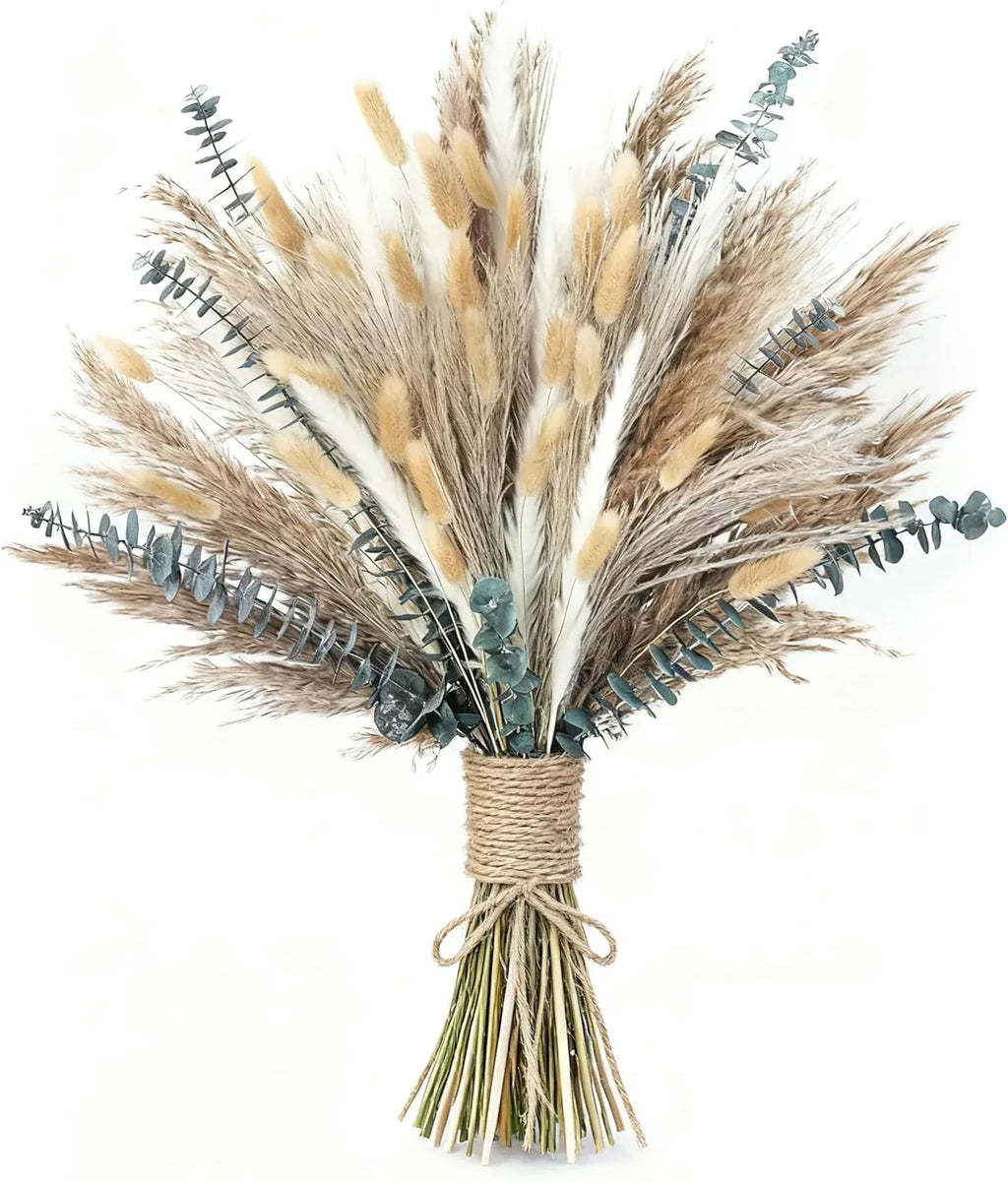 xin's convey 120 PCS Dried Pampas Grass, Dried Flowers, Reed Grass Bouquet for Bohemian Flowers Home Table Wedding Decoration, Rustic Farmhour.(Light Brown) - Handmade Lifestyle Shop