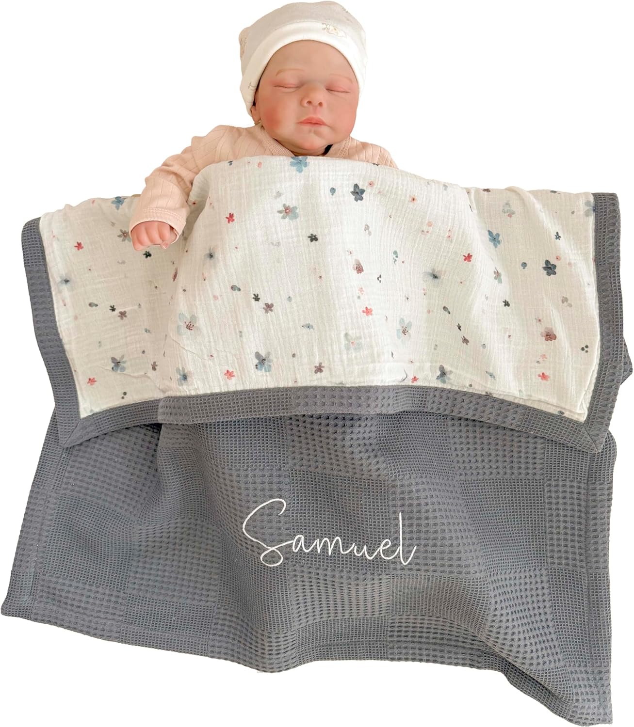 Mouliss Personalized Baby Blanket with Name – Handmade 100% Organic Cotton Newborn Gift | Custom Knit Blanket for Boys, Girls, Kids & Baby Showers